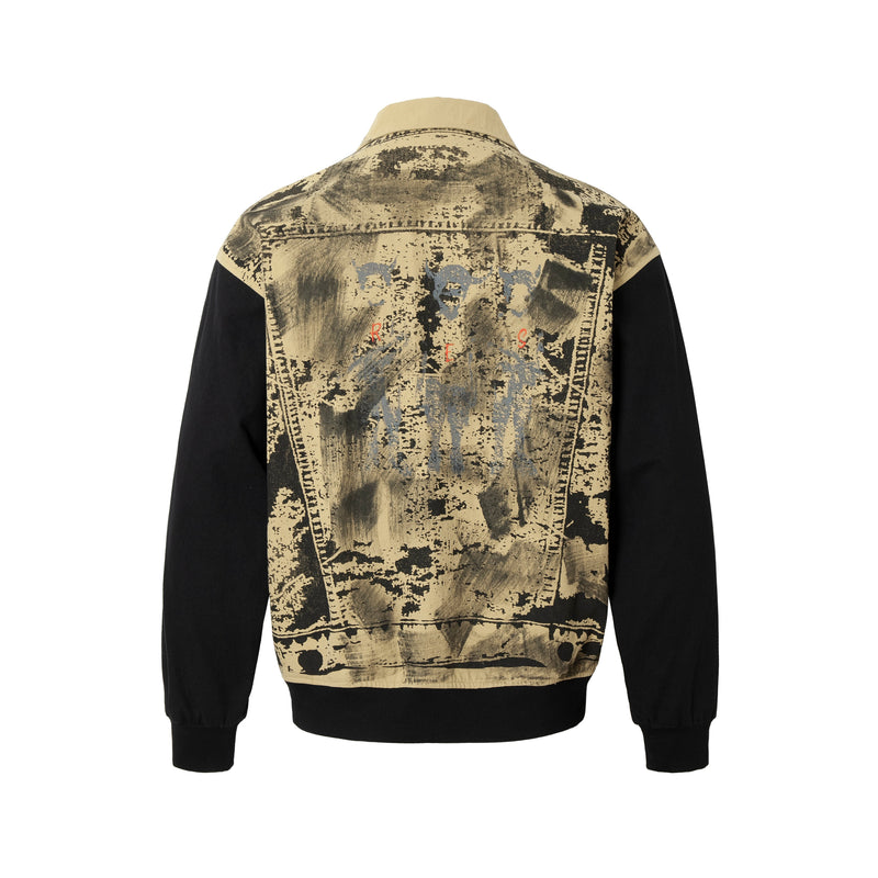 Omirad Vintage Graffiti Zip-Up Jacket | Contrast Sleeve Streetwear