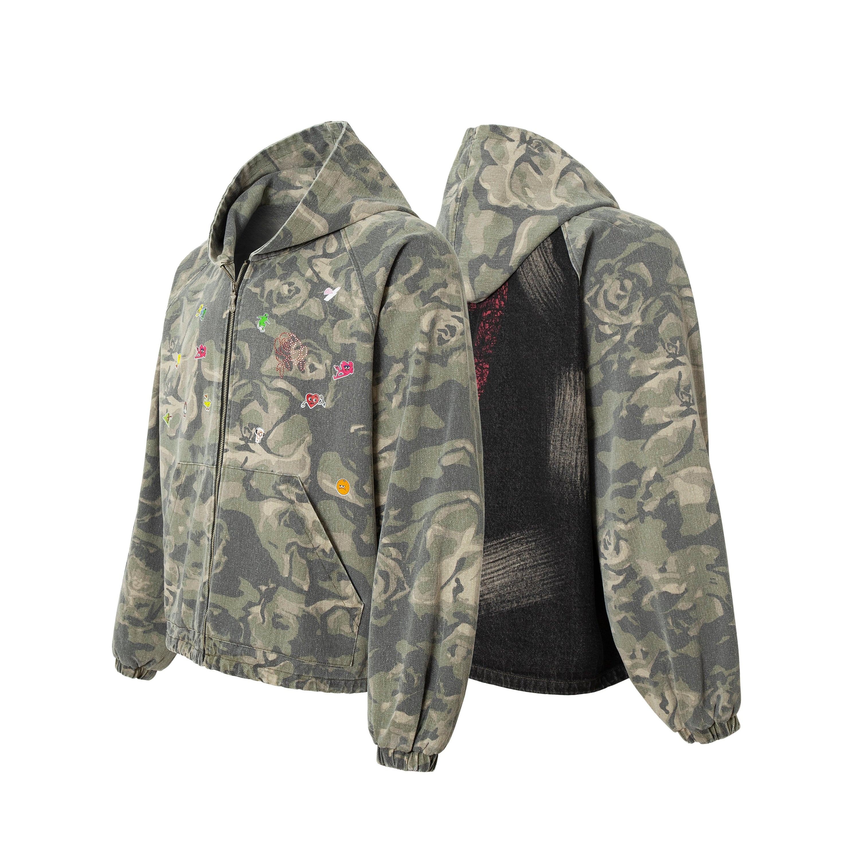 Omirad Rose Camo Embroidered Patch Zip-Up Hoodie