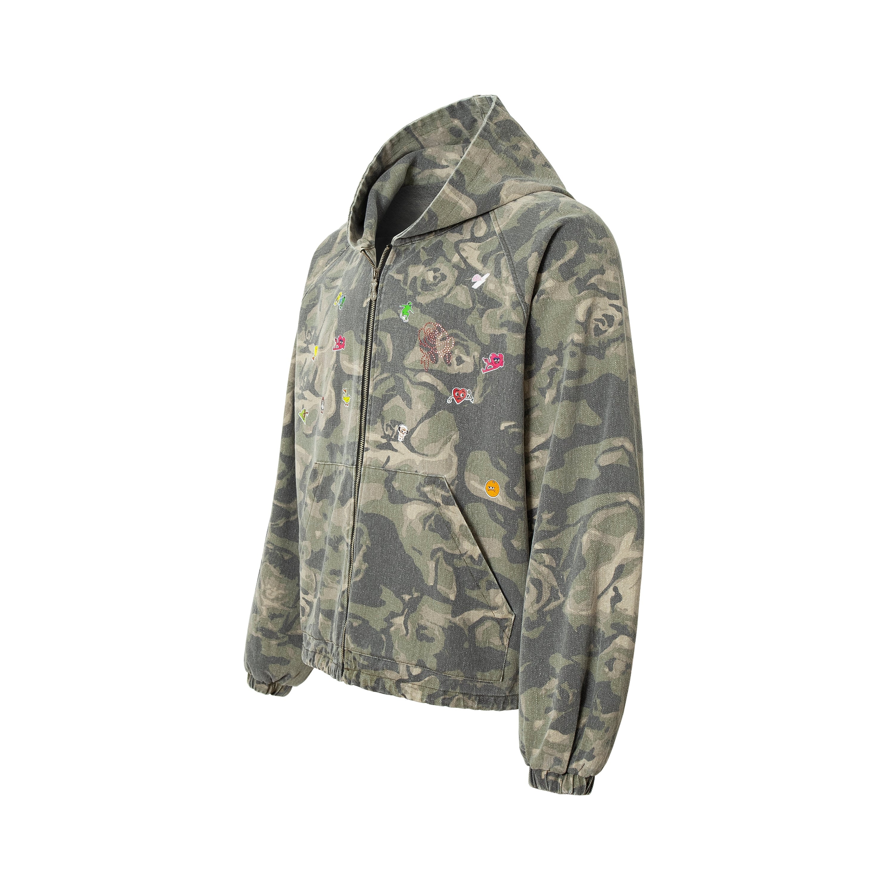 Omirad Rose Camo Embroidered Patch Zip-Up Hoodie