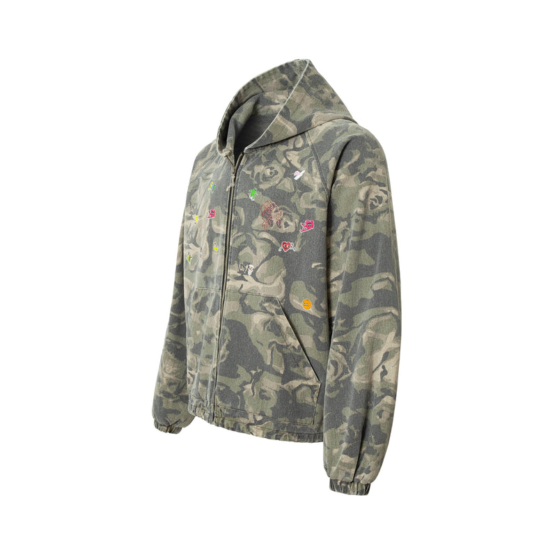 Omirad Rose Camo Embroidered Patch Zip-Up Hoodie