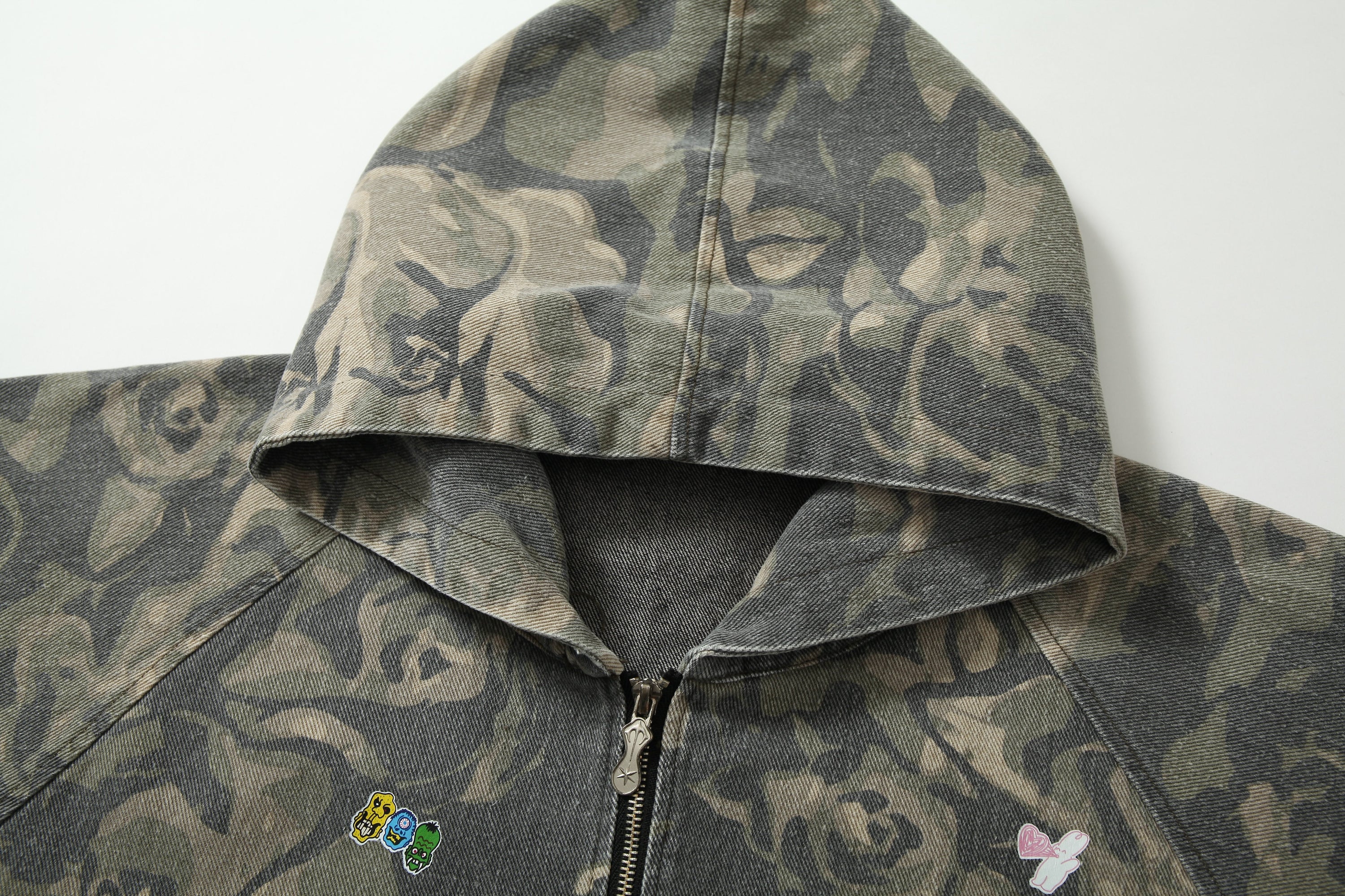 Omirad Rose Camo Embroidered Patch Zip-Up Hoodie