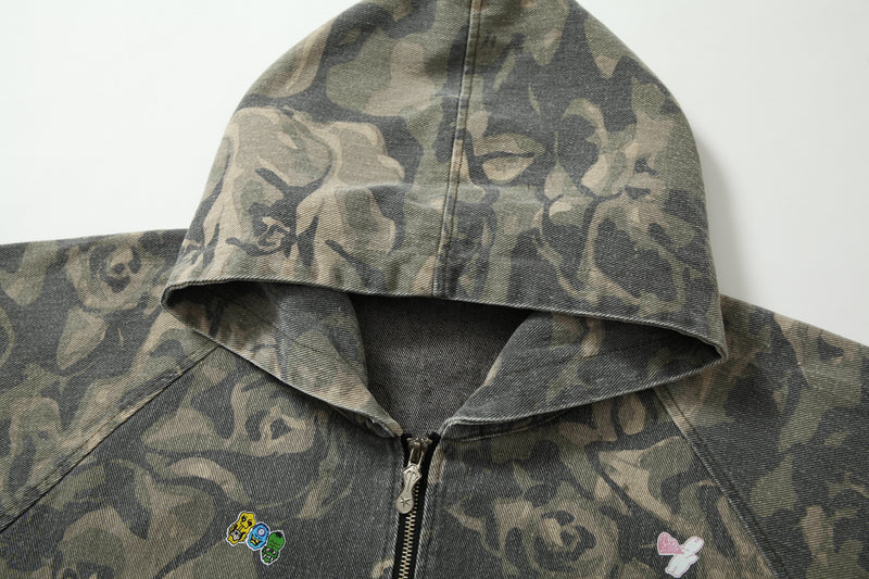 Omirad Rose Camo Embroidered Patch Zip-Up Hoodie