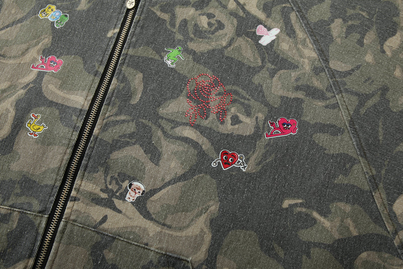 Omirad Rose Camo Embroidered Patch Zip-Up Hoodie