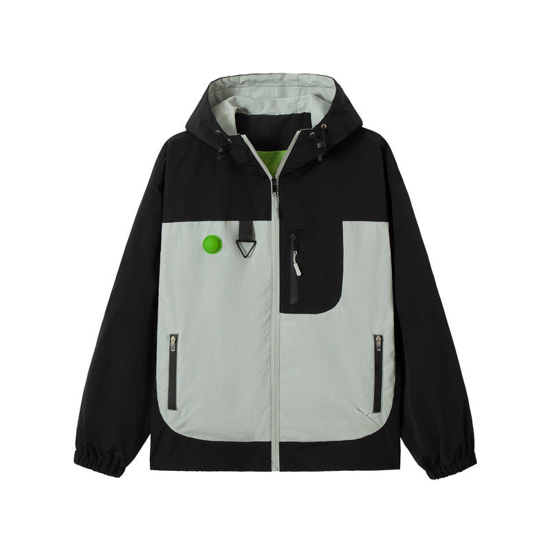 Colorblock Utility Windbreaker Jacket | Hooded Nylon Shell