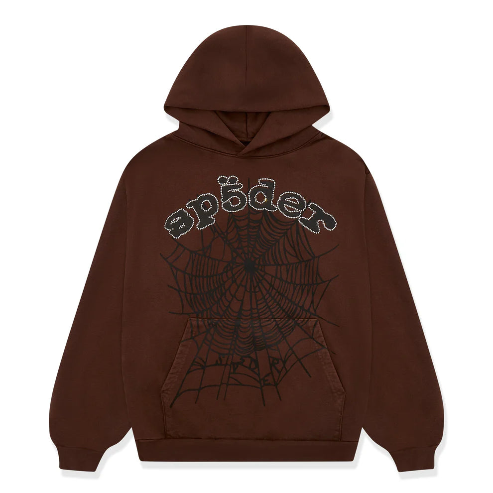 Sp5der Web Hoodie – Mocha Brown 440GSM Heavyweight Streetwear Pullover