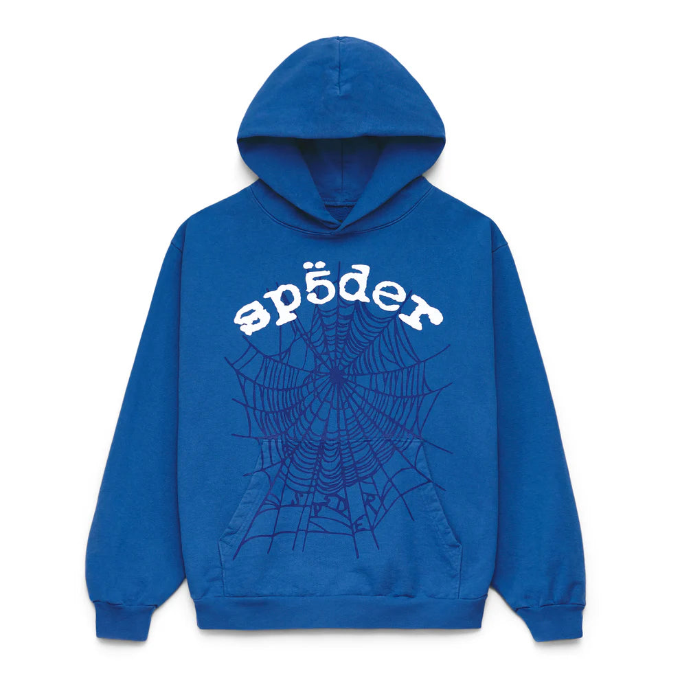 Sp5der OG Web Hoodie 440GSM – Royal Blue Heavyweight Spider-Web Graphic Sweatshirt