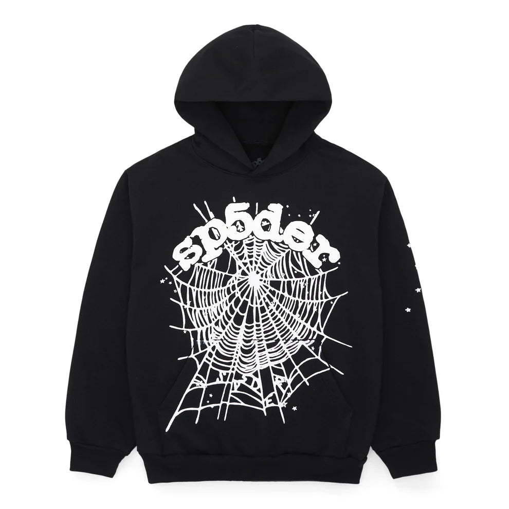 Sp5der “Webcore Noir” Hoodie – Black & White 440GSM Heavyweight Oversized Streetwear Pullover