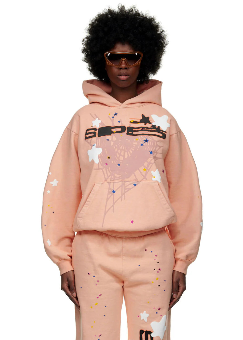 Sp5der Star Web Hoodie – Peach Pink 440GSM Heavyweight Oversized Streetwear Pullover