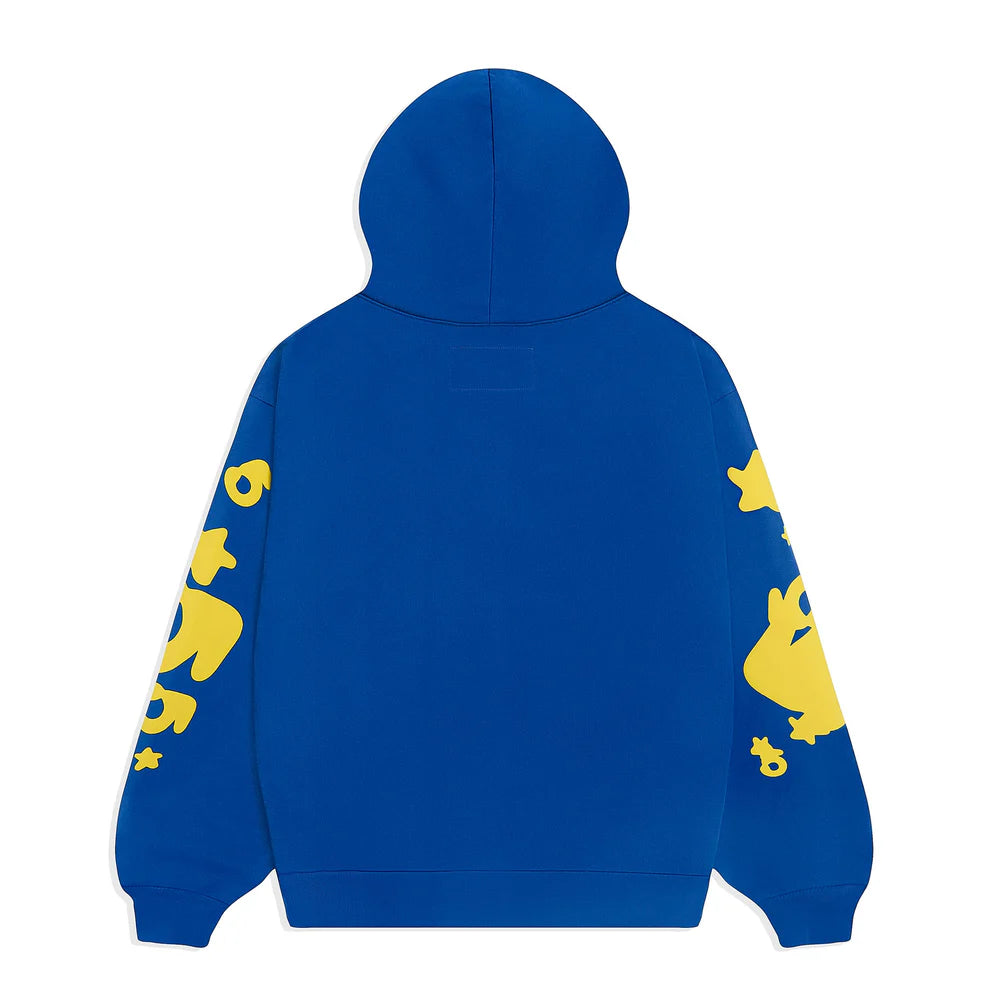 Sp5der 440GSM Heavyweight Hoodie – Royal Blue with Yellow Star 3D Puff Print