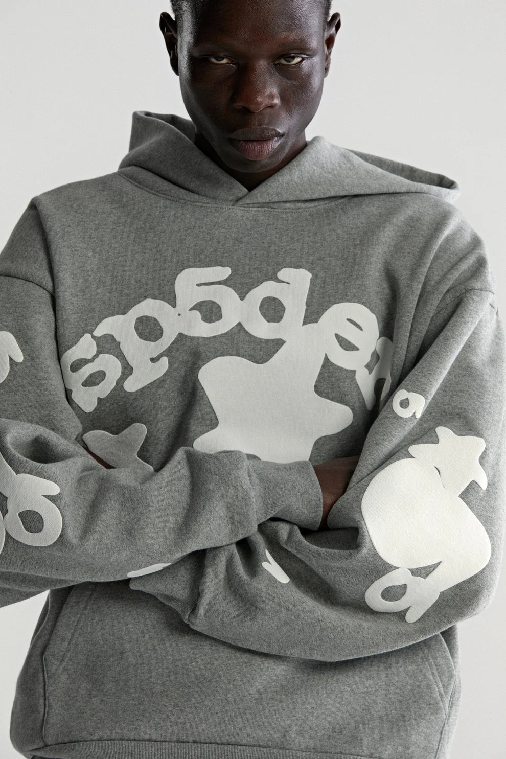 Sp5der Stars Hoodie – Grey 440GSM Heavyweight Streetwear Pullover