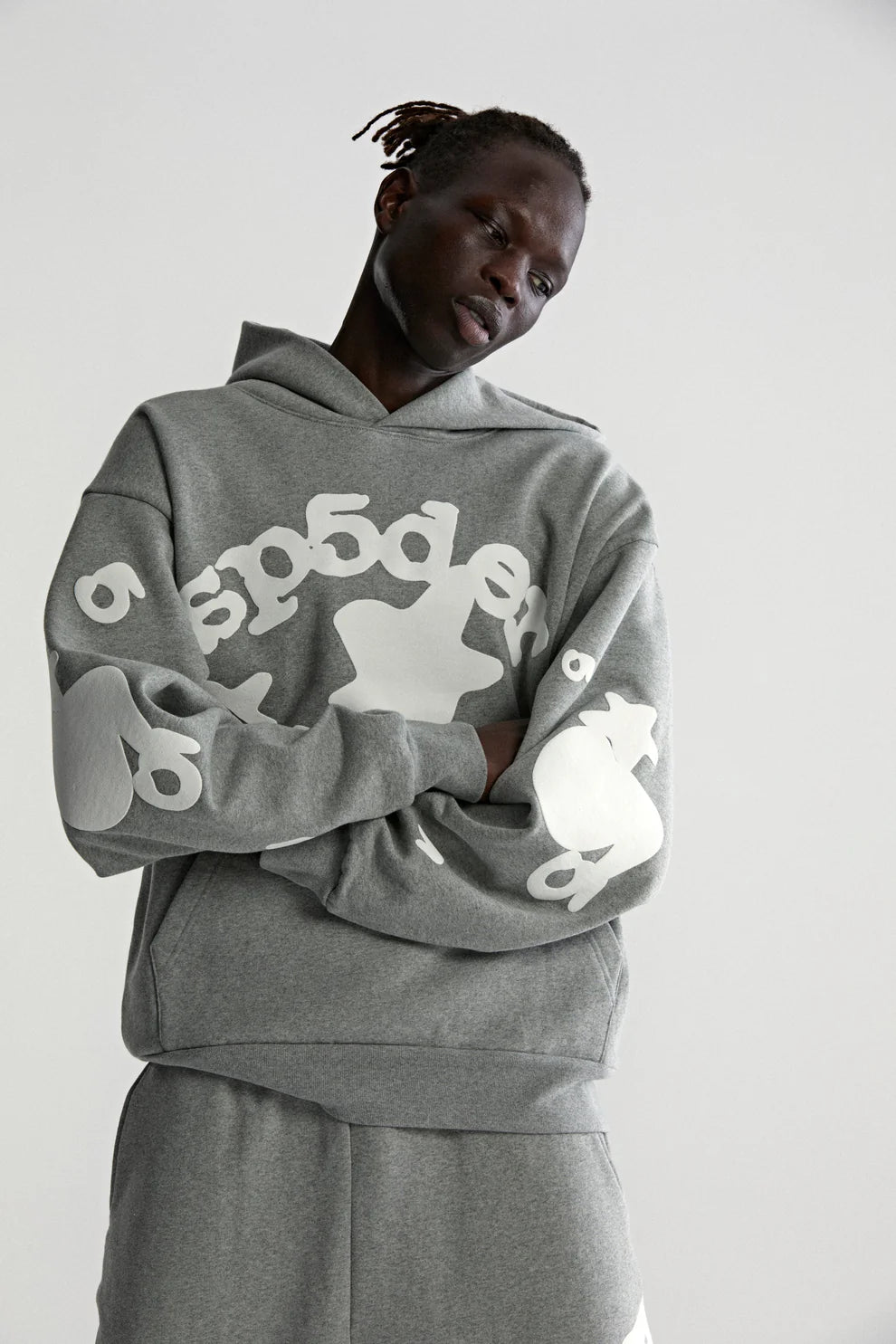 Sp5der Stars Hoodie – Grey 440GSM Heavyweight Streetwear Pullover