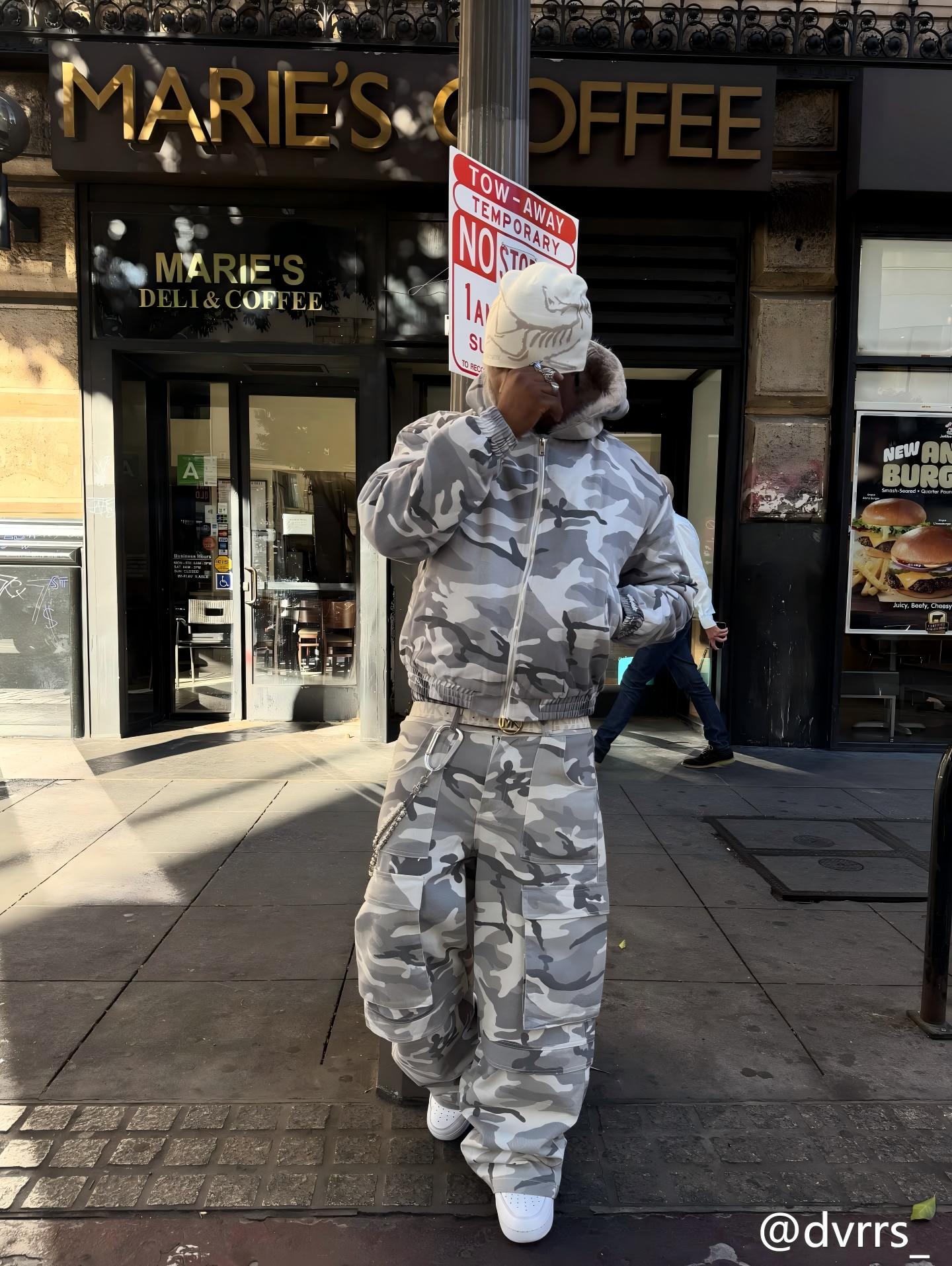 Grey Camo Faux Fur-Lined Hooded Bomber Jacket | SEAKOFF