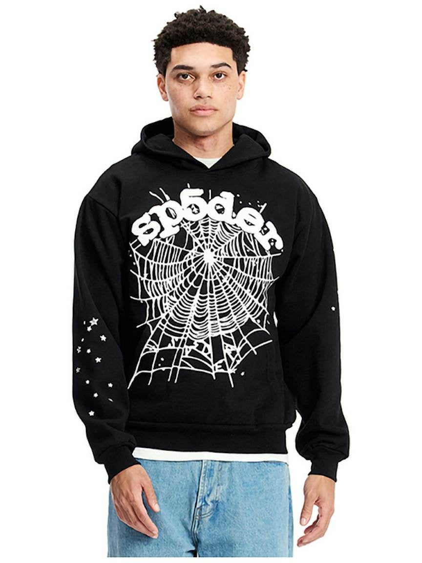 Sp5der “Webcore Noir” Hoodie – Black &amp; White 440GSM Heavyweight Oversized Streetwear Pullover
