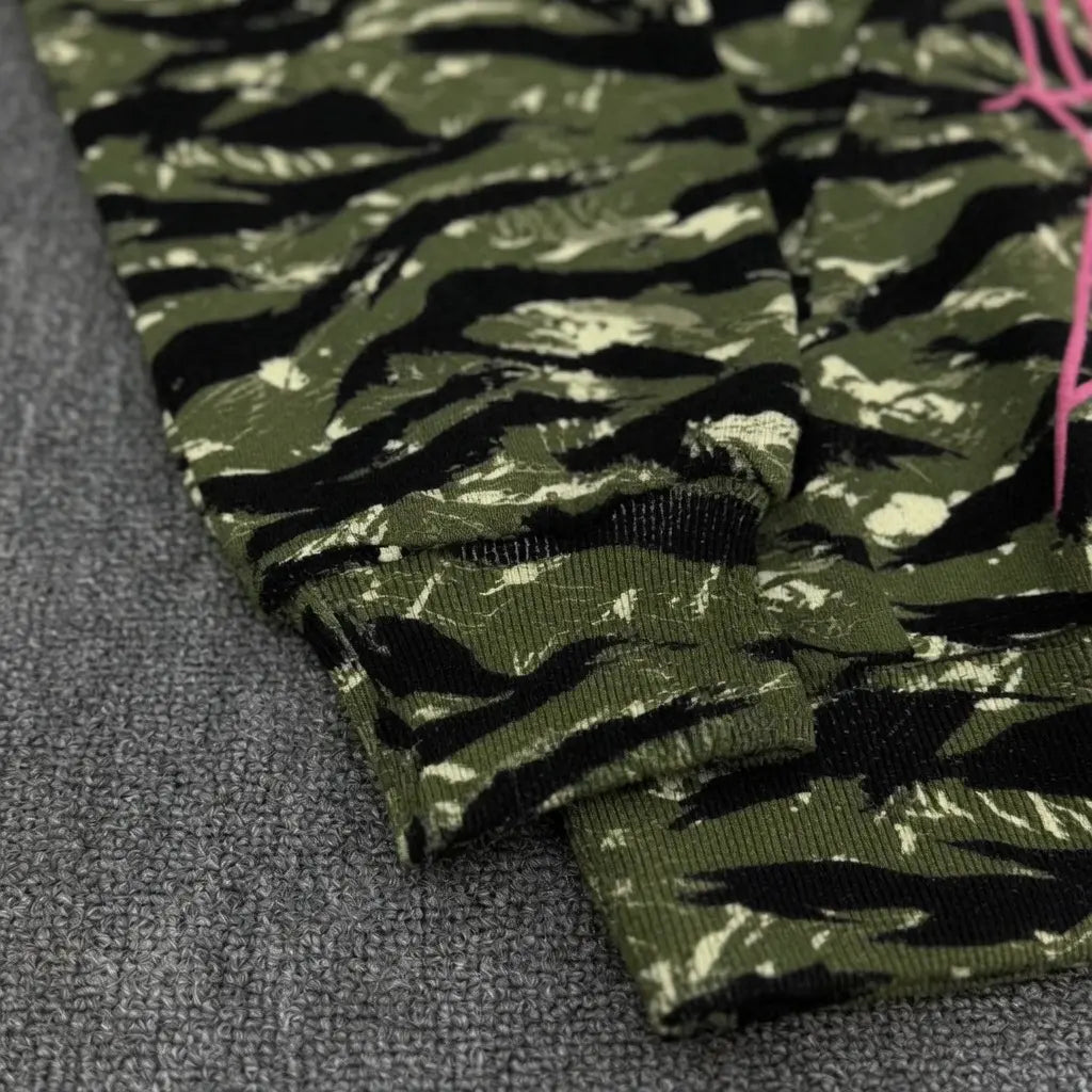 Sp5der Tiger Camo Hoodie with Pink Spiderweb Logo