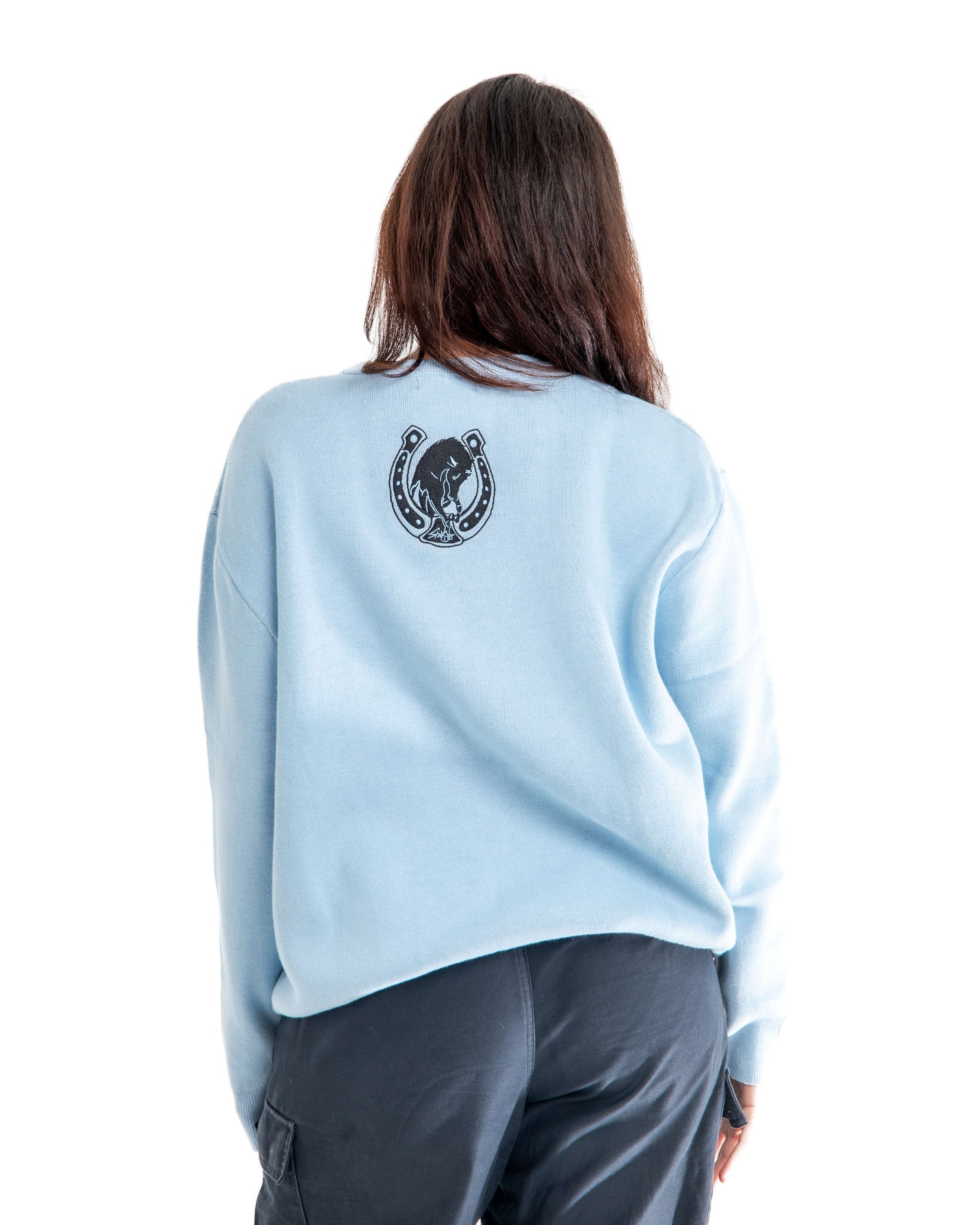 TUSK Inspired Anime Knitted Sweater | JoJo's Bizarre Adventure Streetwear Pure Cotton Pullover in Sky Blue