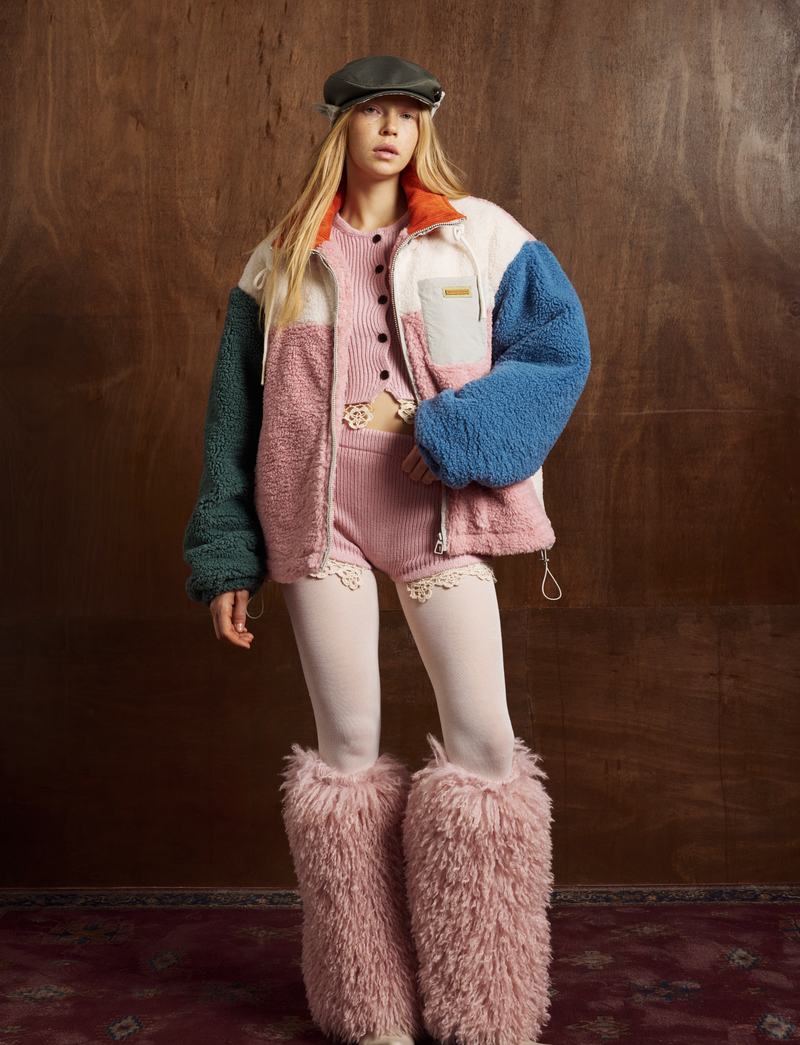 Colorblock Sherpa Fleece Zip Jacket | Retro High-Neck