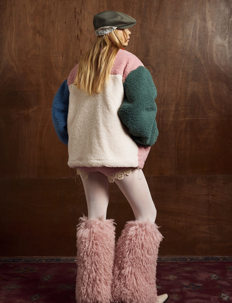 Colorblock Sherpa Fleece Zip Jacket | Retro High-Neck