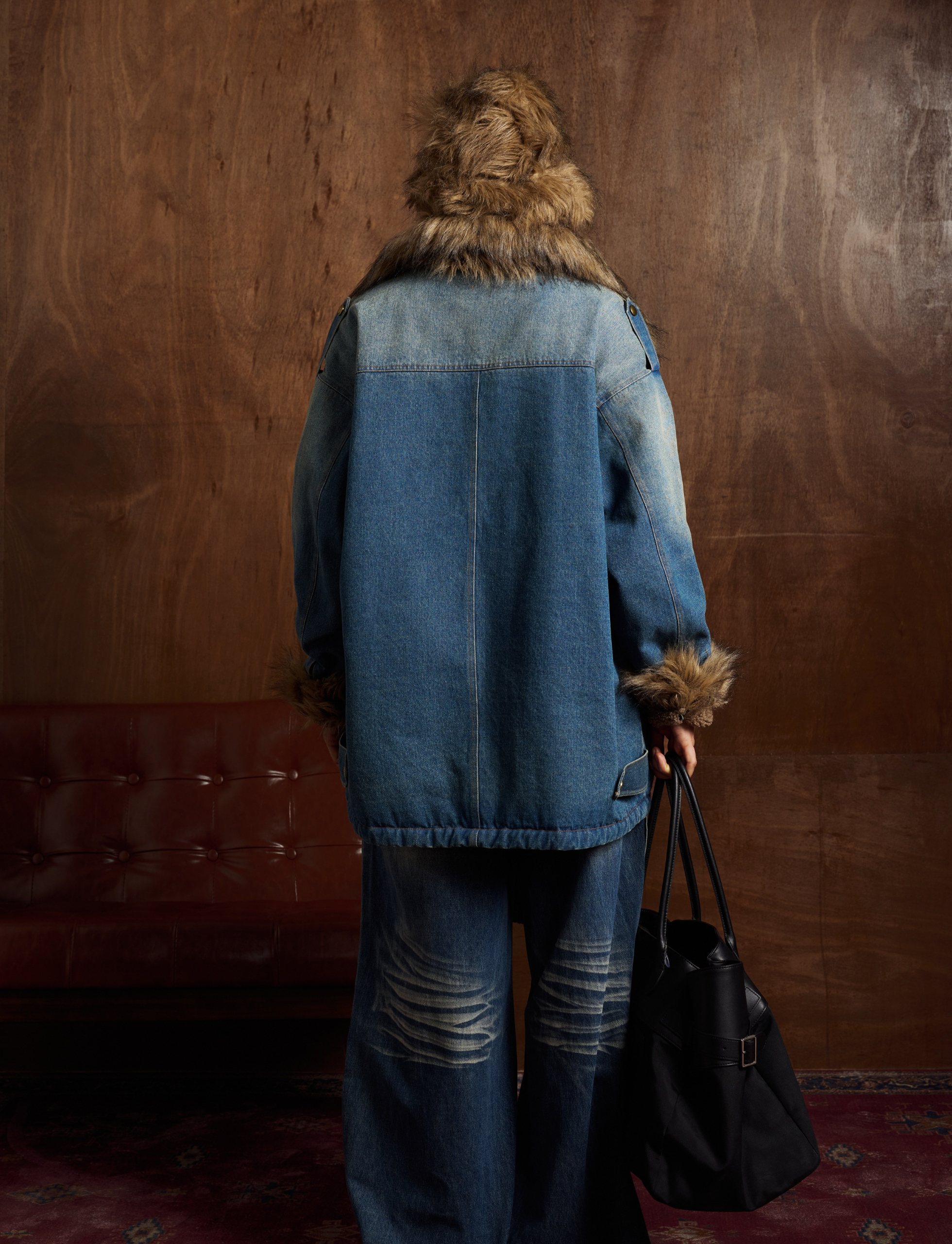Oversized Faux-Fur Collar Denim Jacket | Vintage Wash