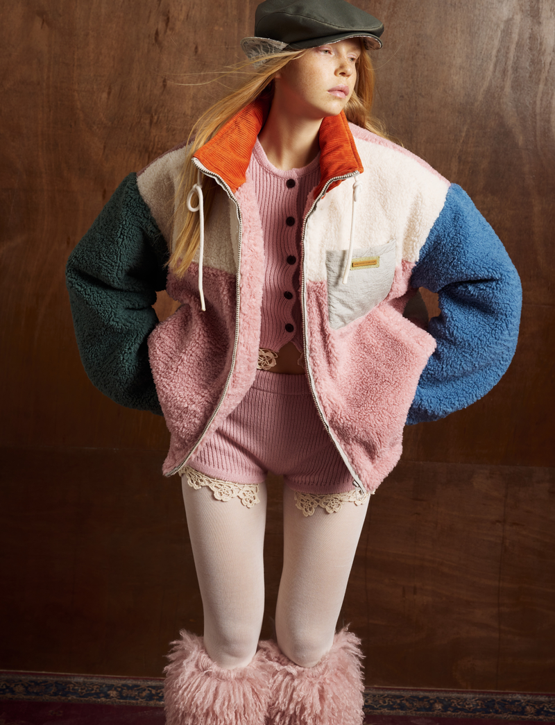 Colorblock Sherpa Fleece Zip Jacket | Retro High-Neck