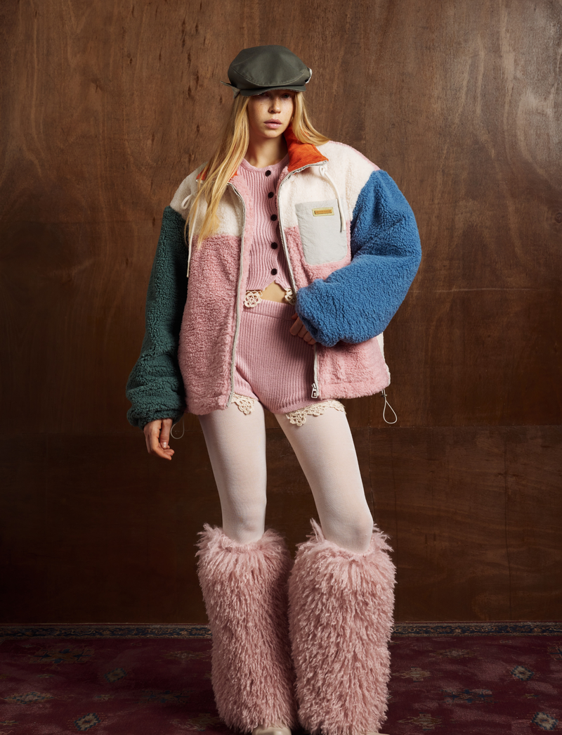Colorblock Sherpa Fleece Zip Jacket | Retro High-Neck