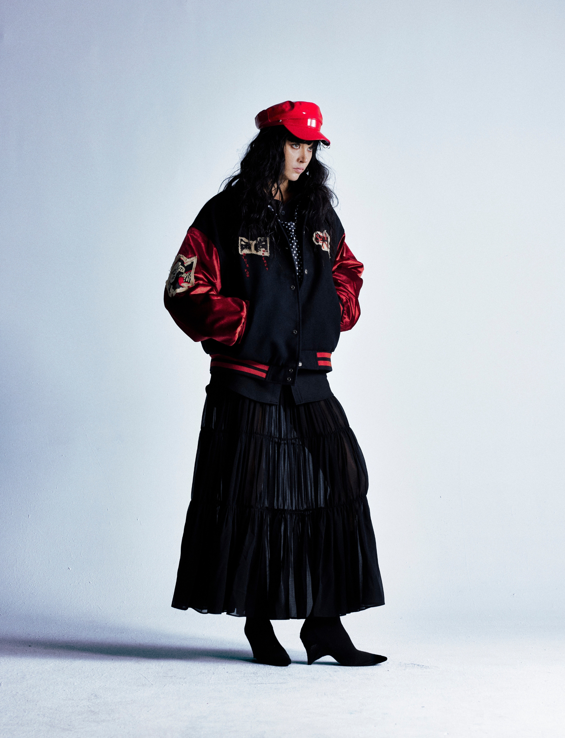 Retro Punk Varsity Jacket | Black & Red Graphic Bomber
