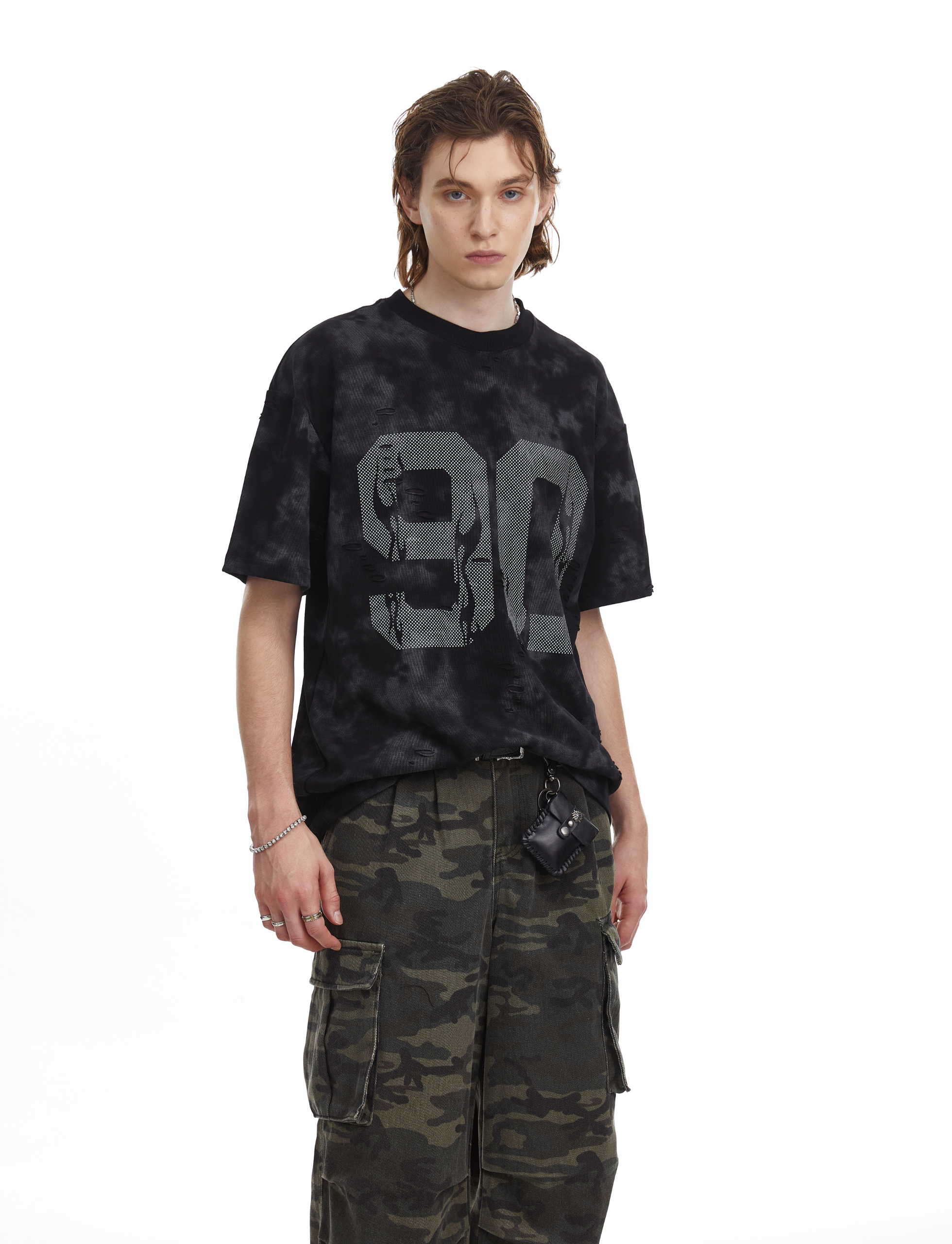 Marble Wash Number Graphic Oversized Tee | Streetwear