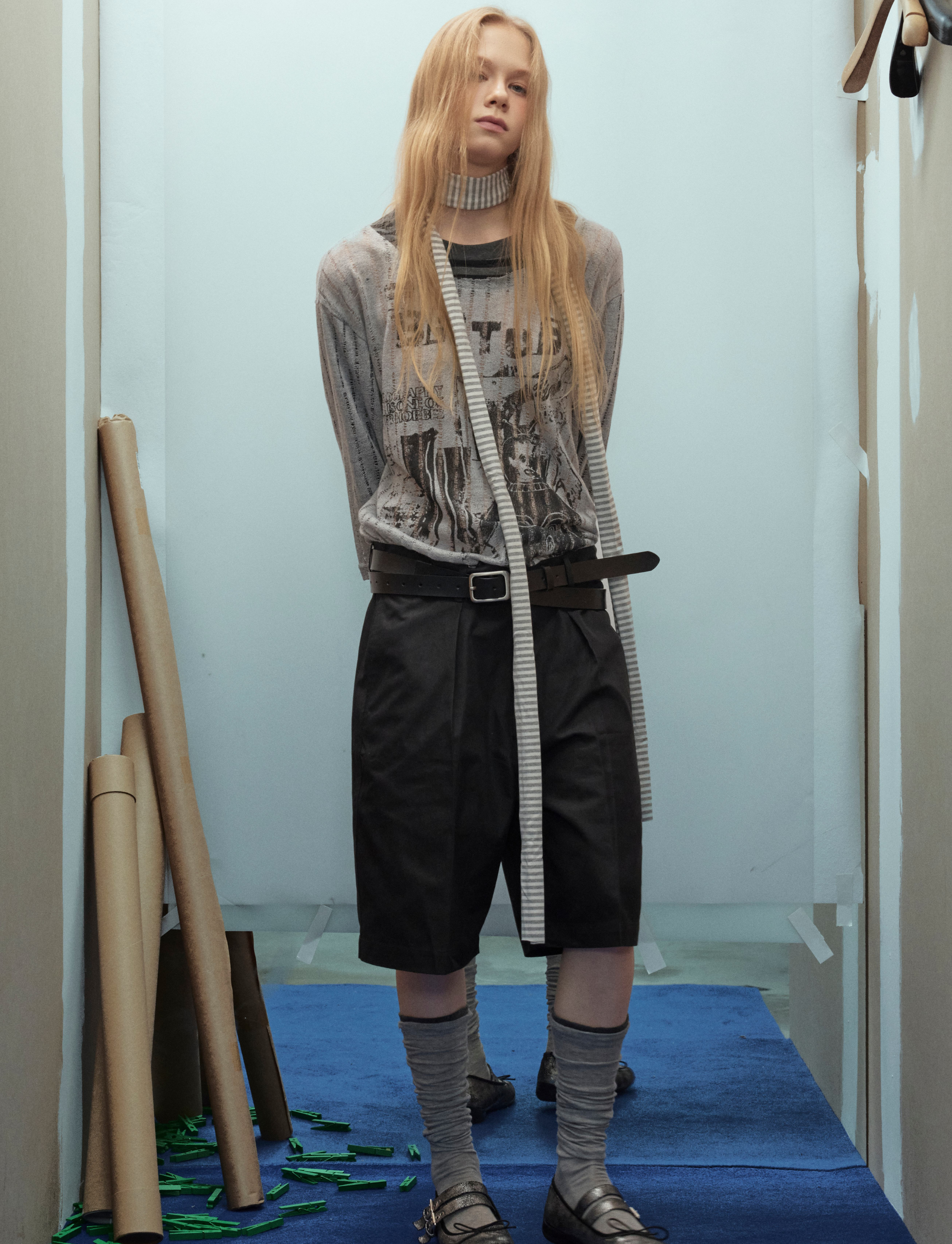 Omirad Layered Grunge Graphic Sweater | Striped Sleeve Top