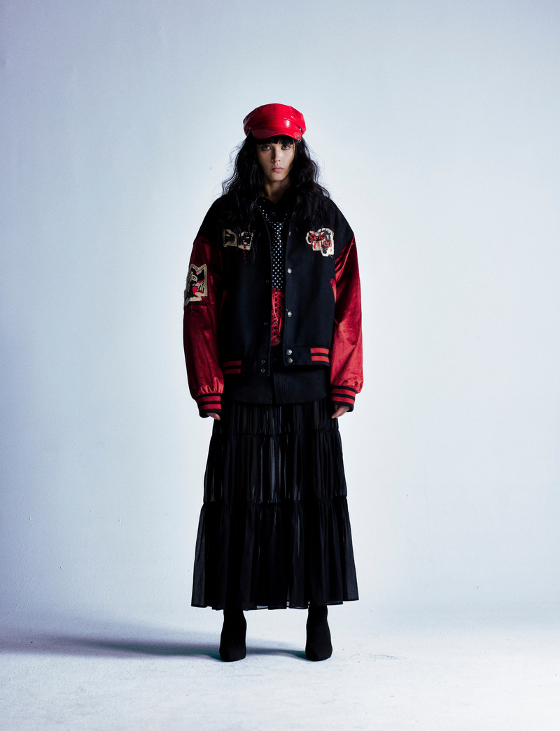 Retro Punk Varsity Jacket | Black & Red Graphic Bomber