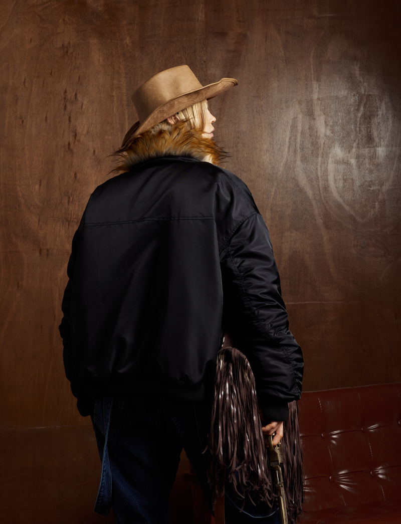 Omirad Faux-Fur Lined Bomber Jacket | Black Winter Coat