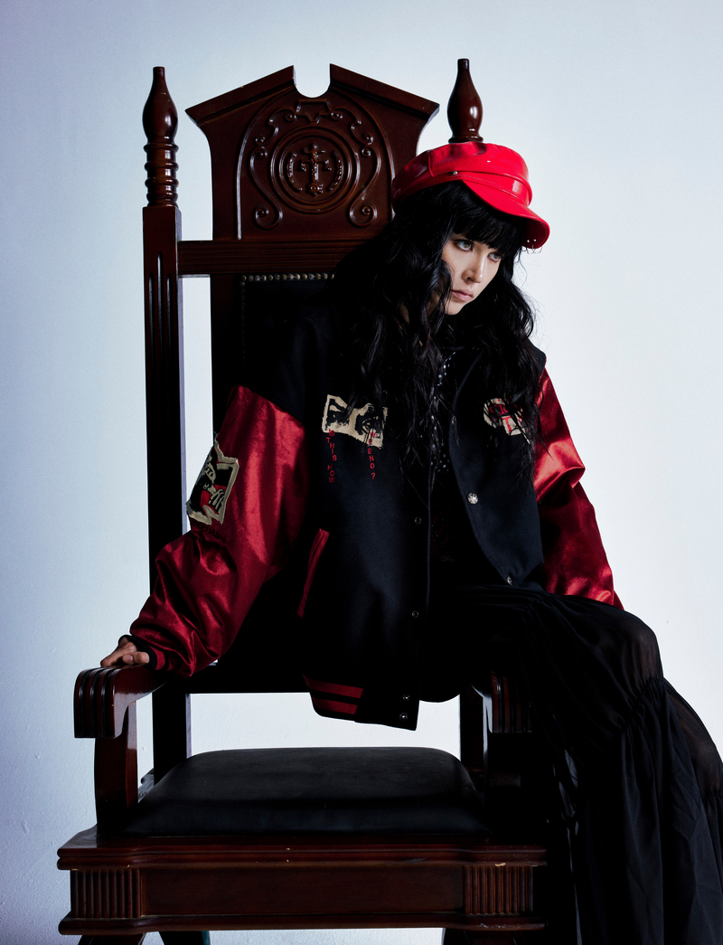 Retro Punk Varsity Jacket | Black & Red Graphic Bomber