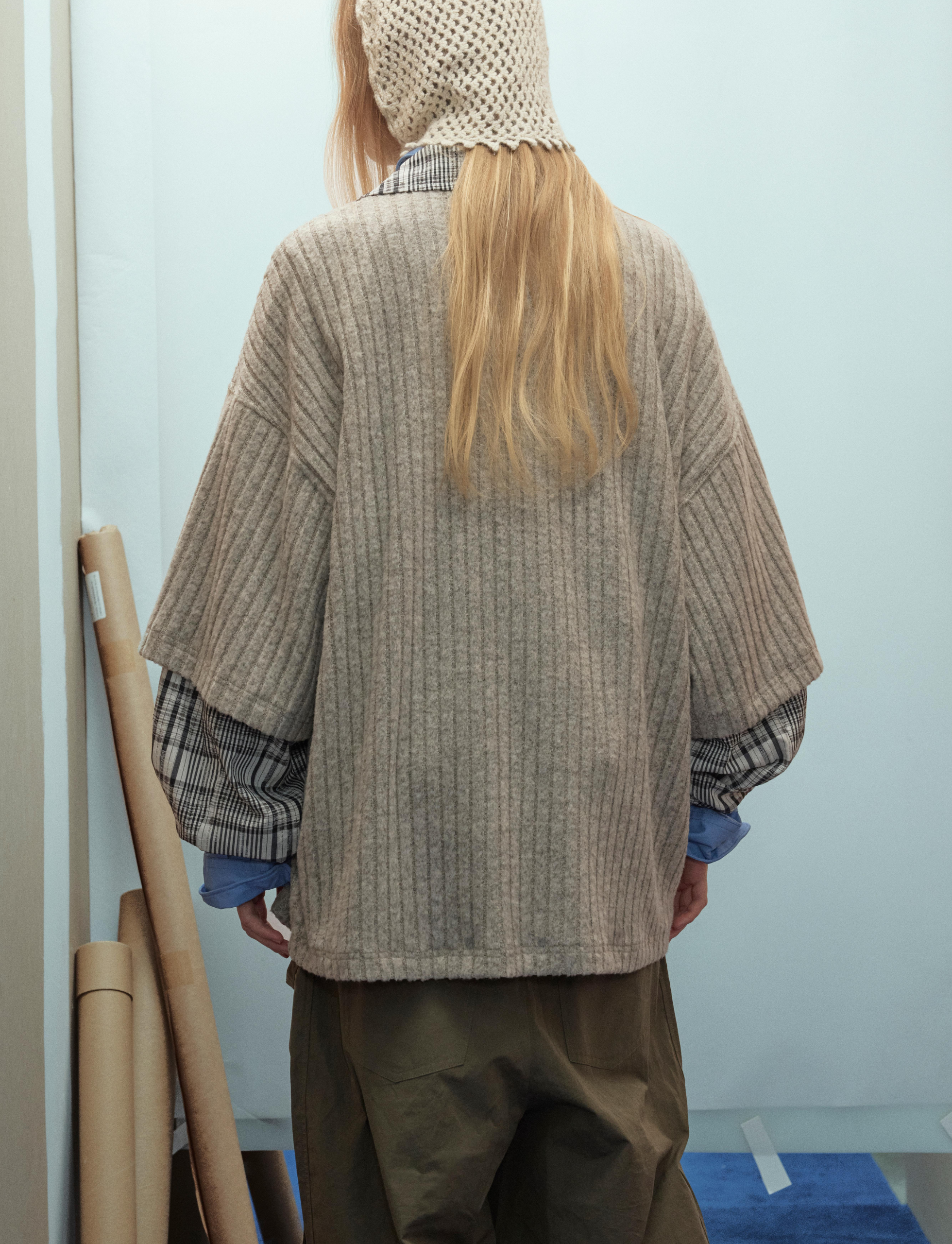 Plaid Layered Bear Graphic Ribbed Knit Sweater | Streetwear