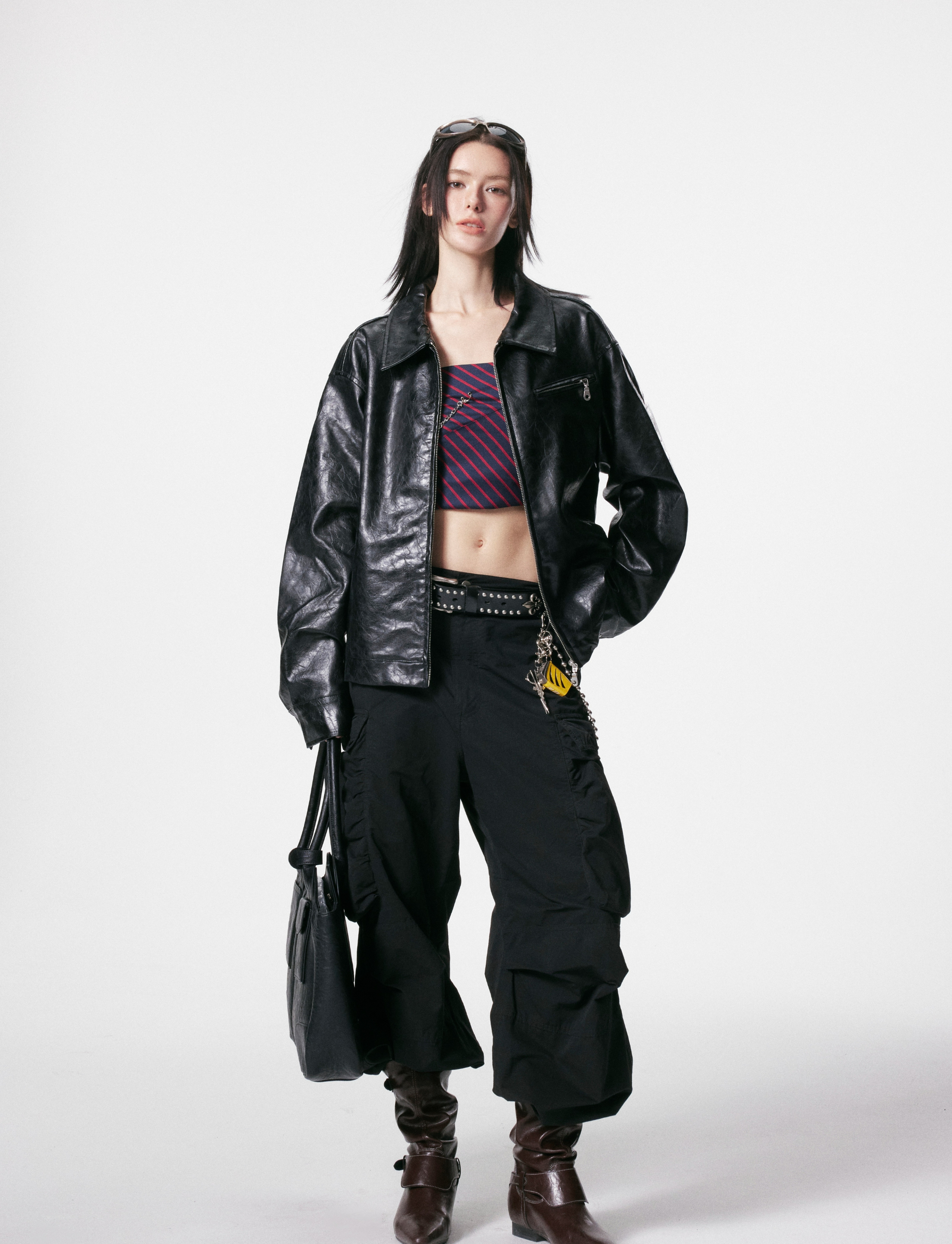 Omirad PU Leather Graphic Jacket | Black Crinkle Streetwear