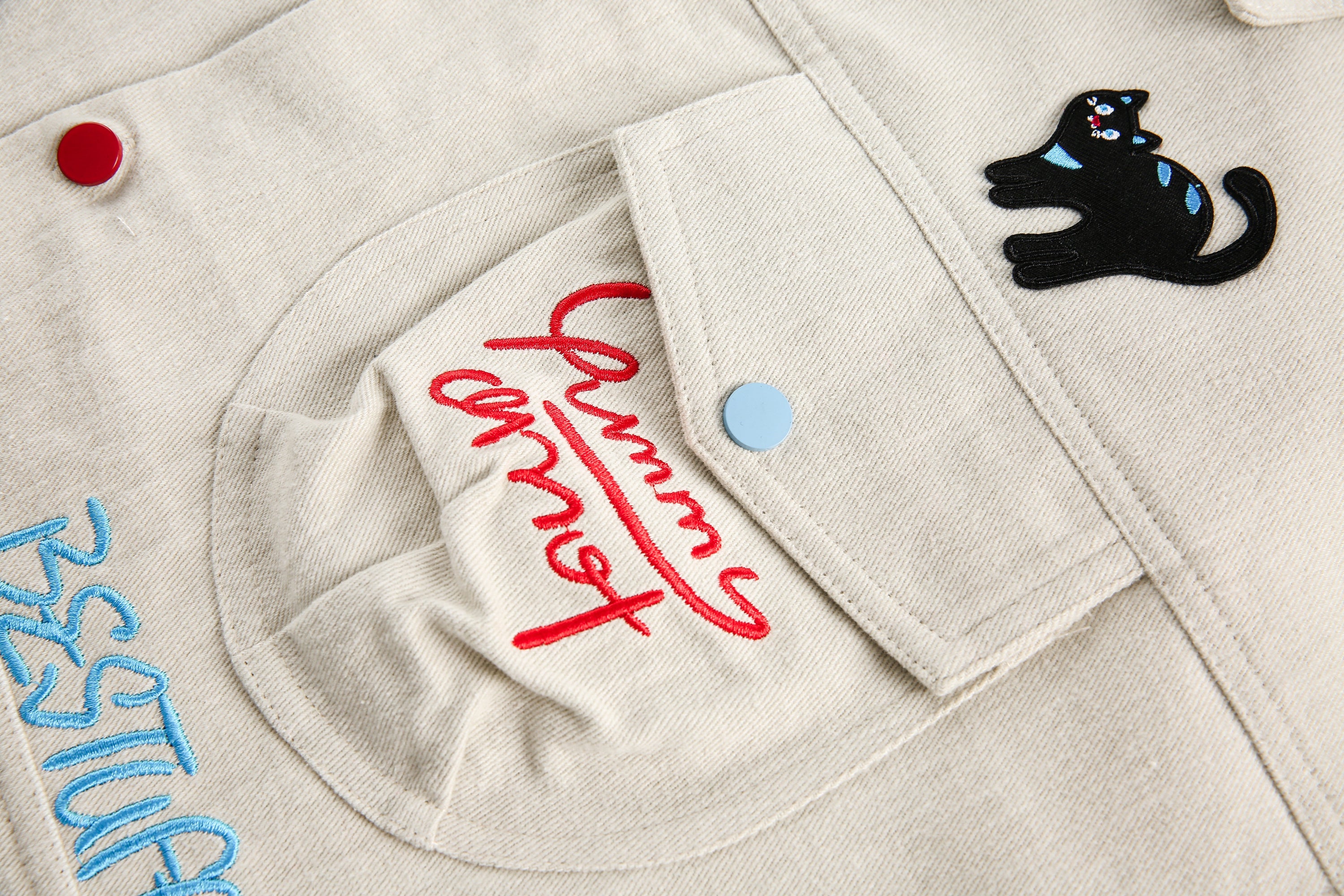 Cartoon Embroidery Cotton Utility Jacket | Streetwear