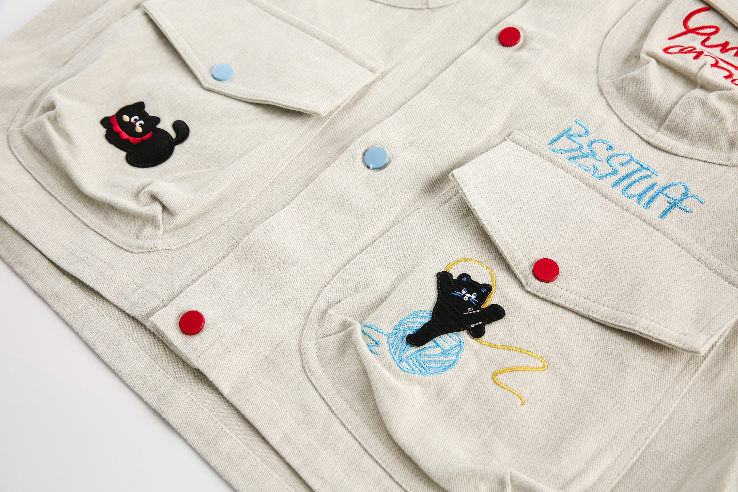 Cartoon Embroidery Cotton Utility Jacket | Streetwear