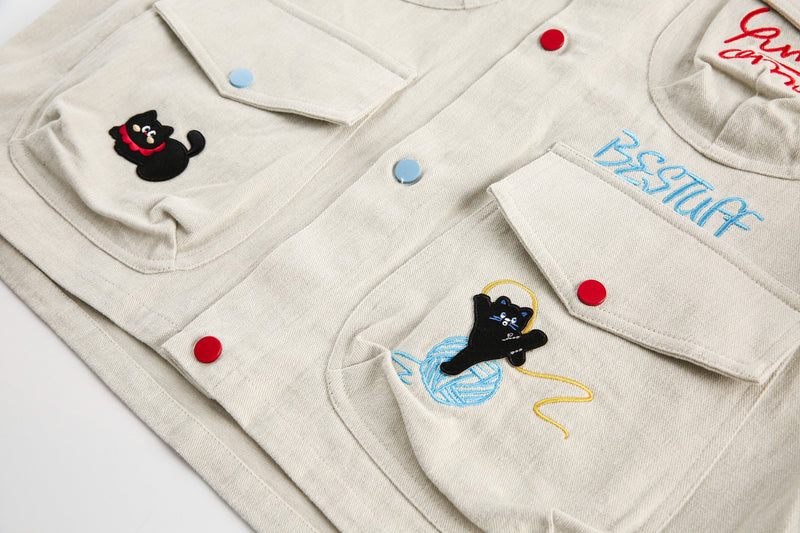 Cartoon Embroidery Cotton Utility Jacket | Streetwear