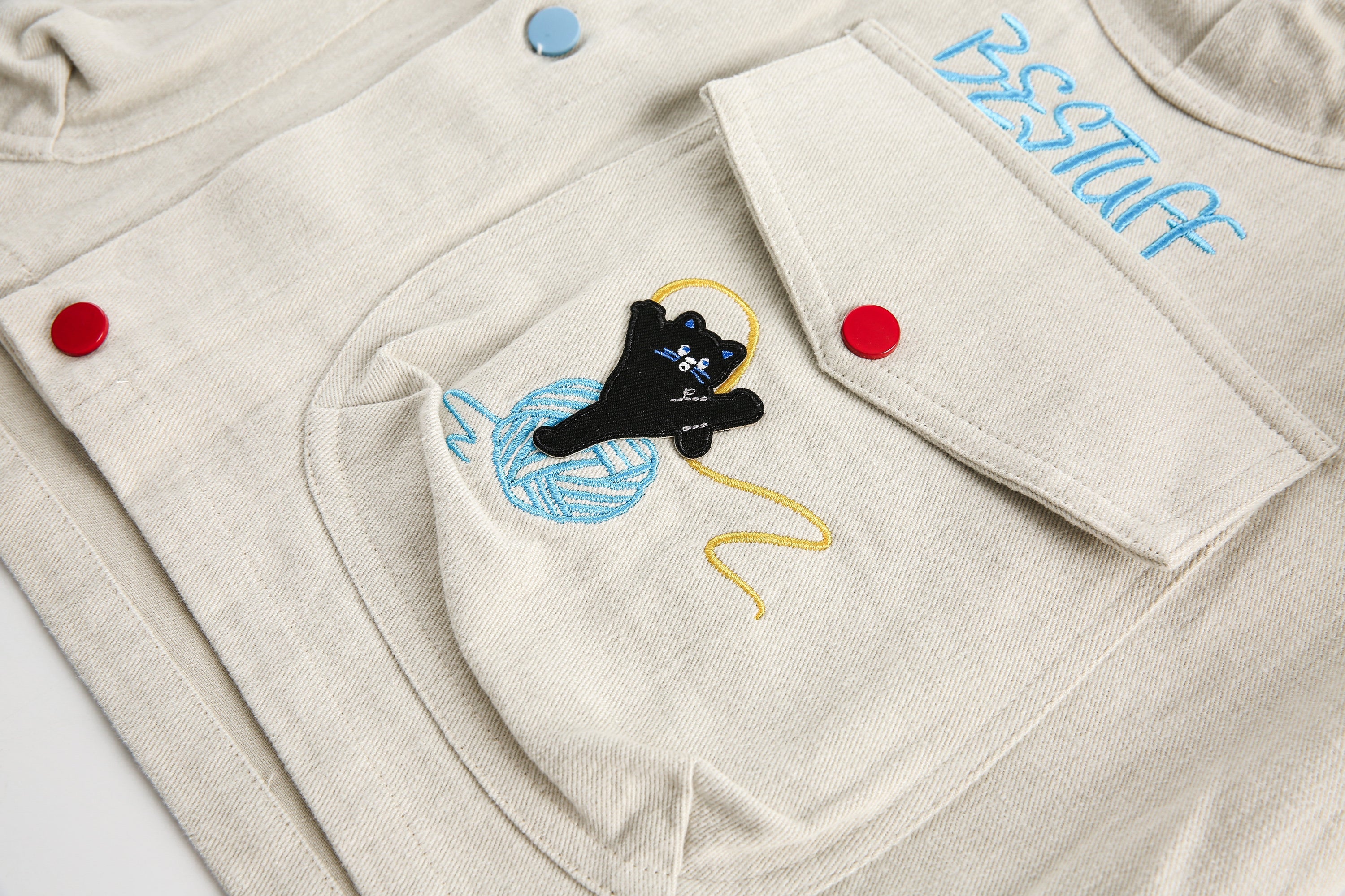 Cartoon Embroidery Cotton Utility Jacket | Streetwear