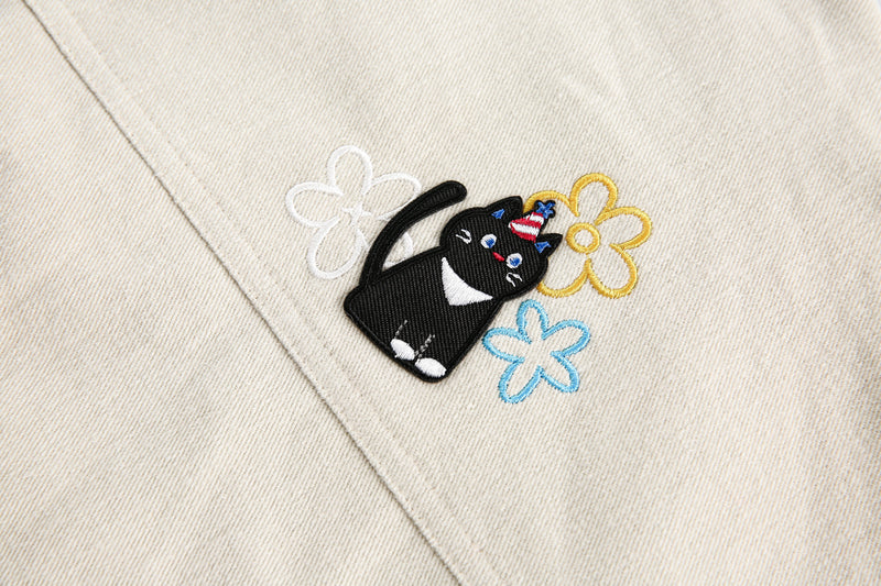 Cartoon Embroidery Cotton Utility Jacket | Streetwear