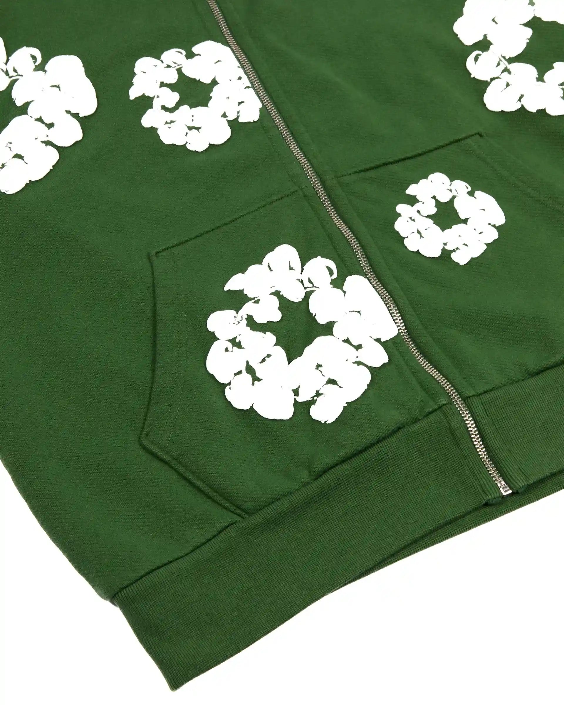 Denim Tears Cotton Wreath Puff Print Zip-Up Hoodie – Green