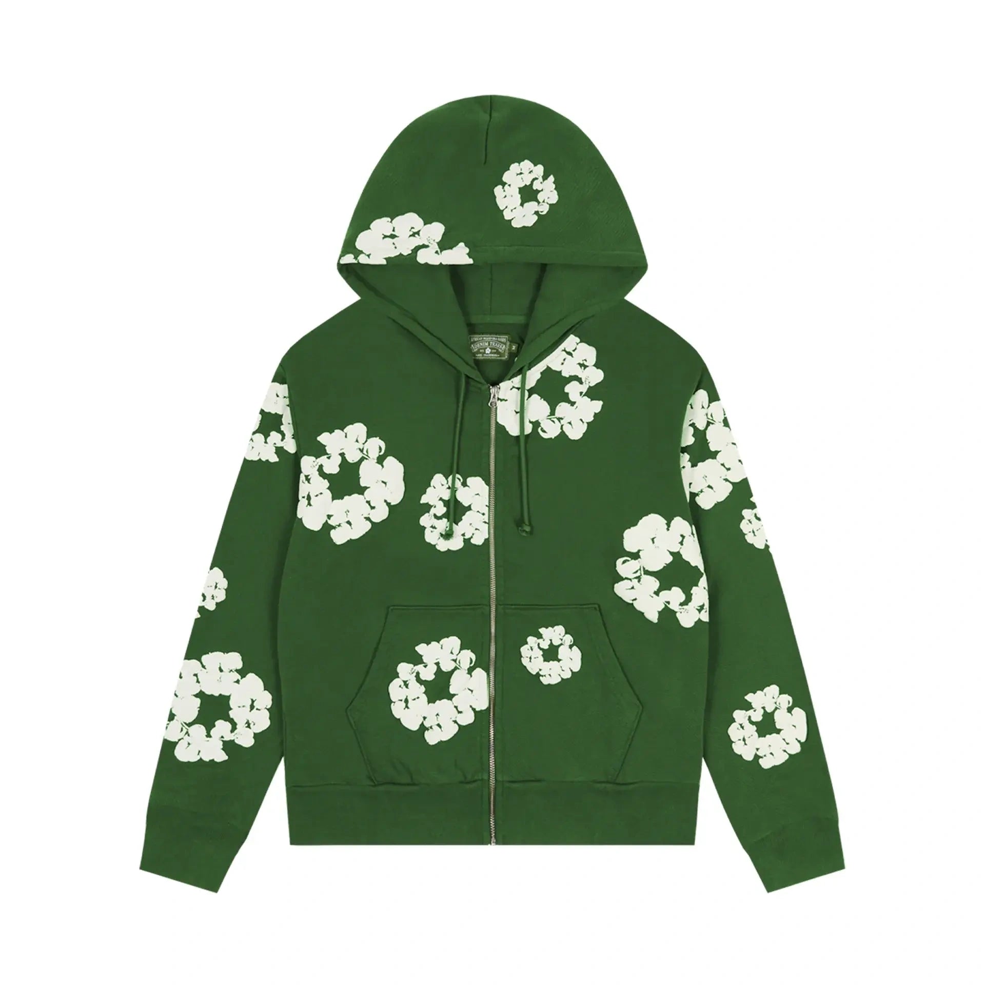 Denim Tears Cotton Wreath Puff Print Zip-Up Hoodie – Green