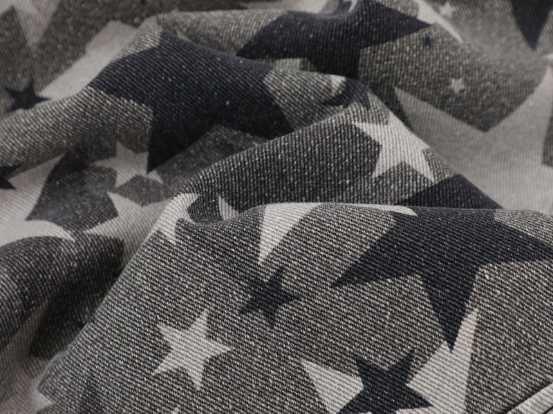 Omirad All-Over Star Print Washed Denim Jacket | Grayscale