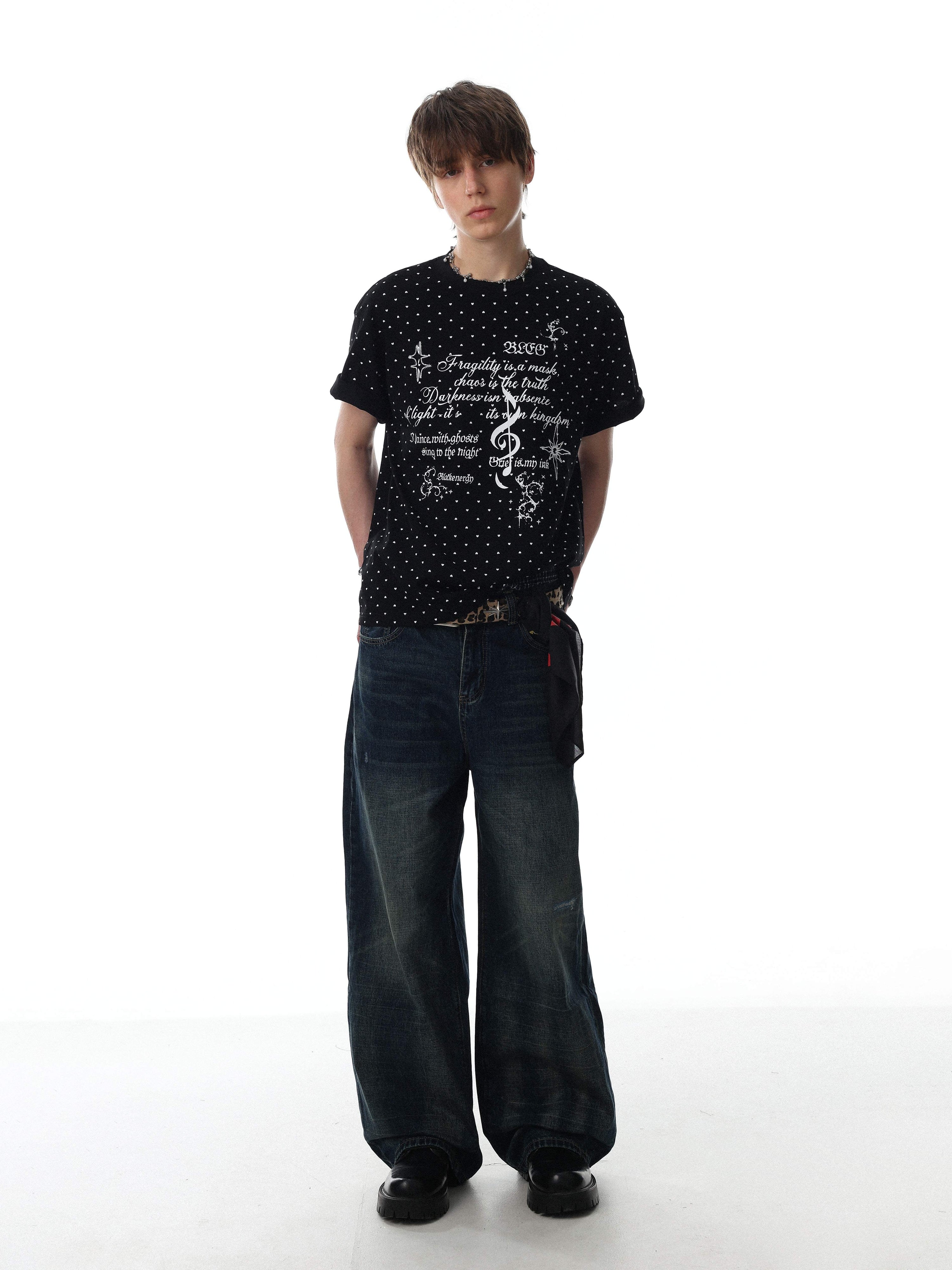 Allover Micro-Print Script Graphic Tee | Relaxed Streetwear