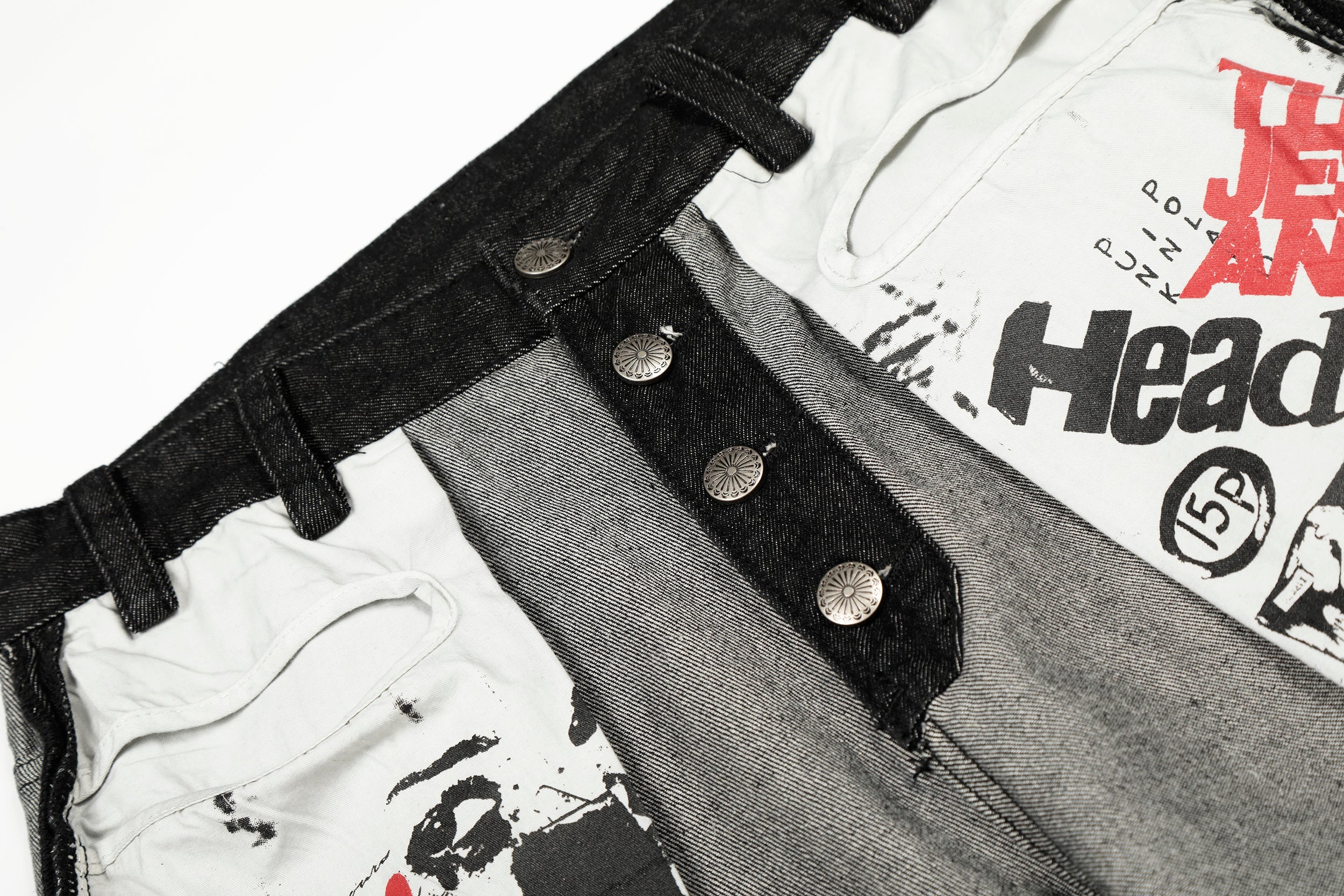 Punk Graphic Patch Flap Contrast Panel Wide-Leg Jeans
