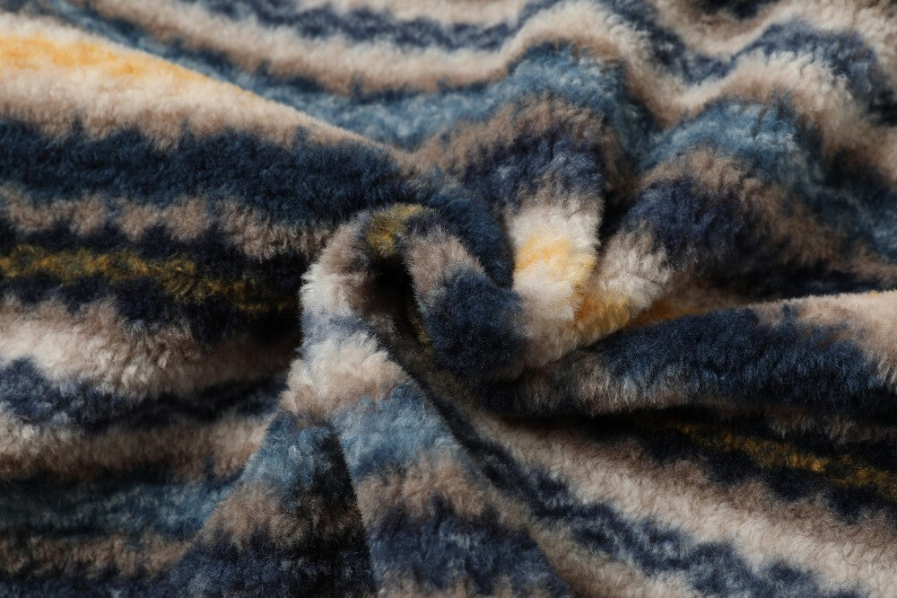 Striped Faux Fur Hooded Jacket | Retro Streetwear Winter Coat