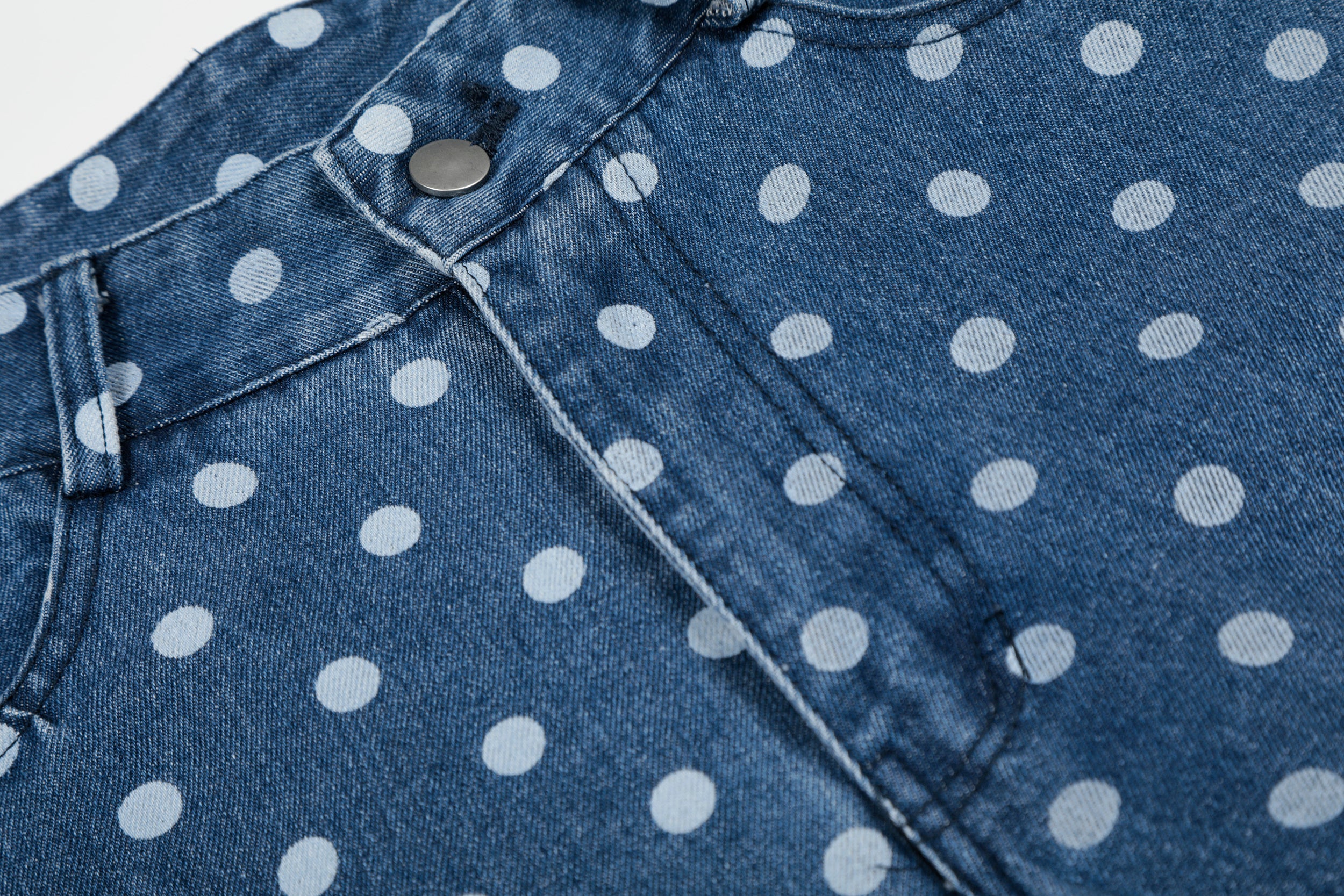 Polka Dot Wide-Leg Washed Denim Jeans | Retro Streetwear