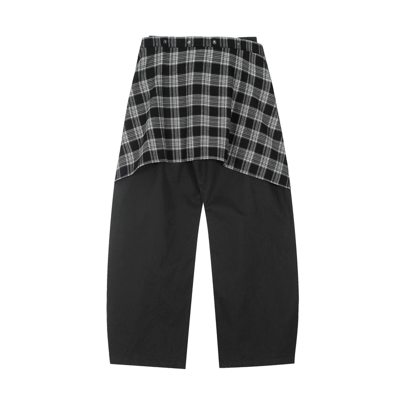 Layered Flannel Tie Wide-Leg Pants | Street Style