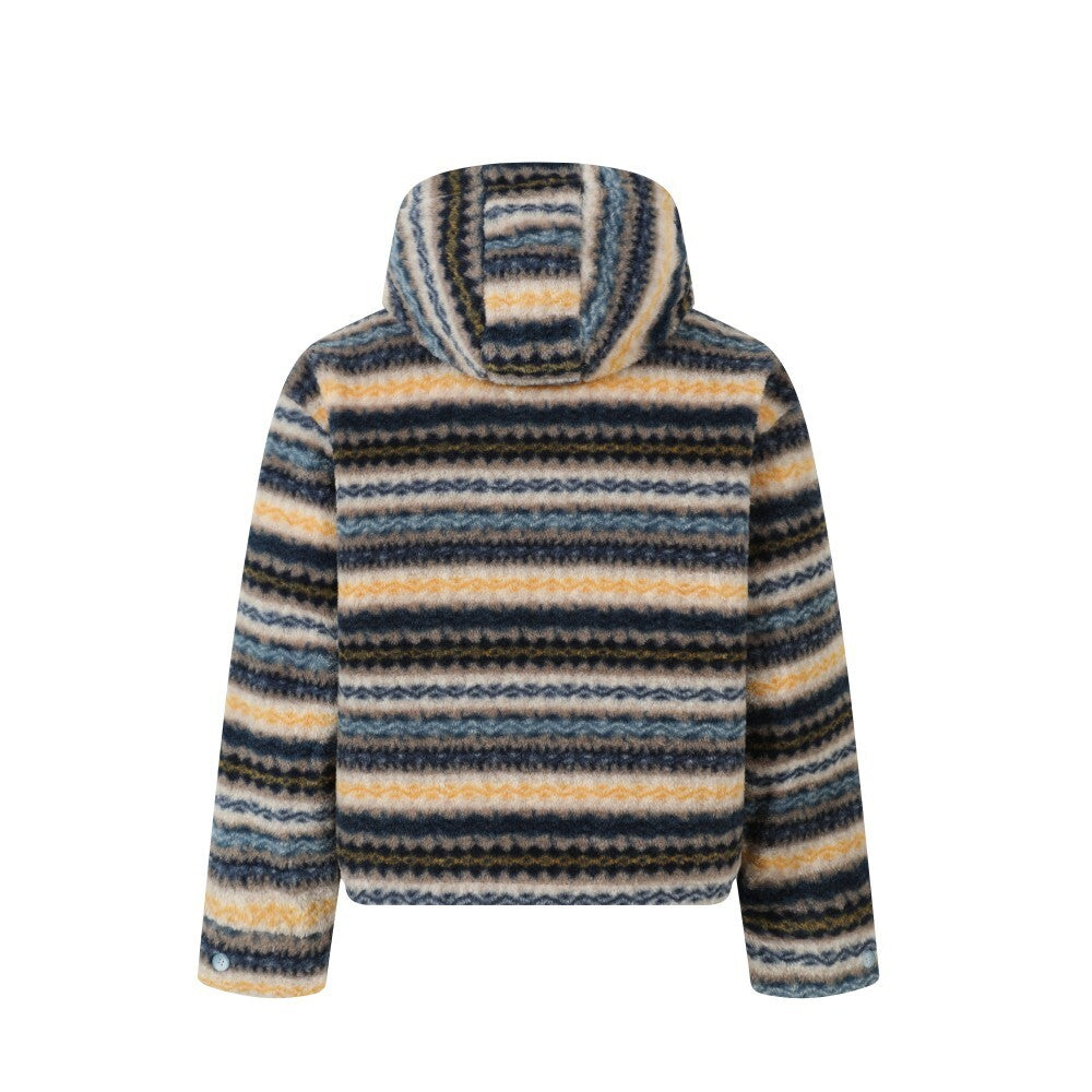 Striped Faux Fur Hooded Jacket | Retro Streetwear Winter Coat
