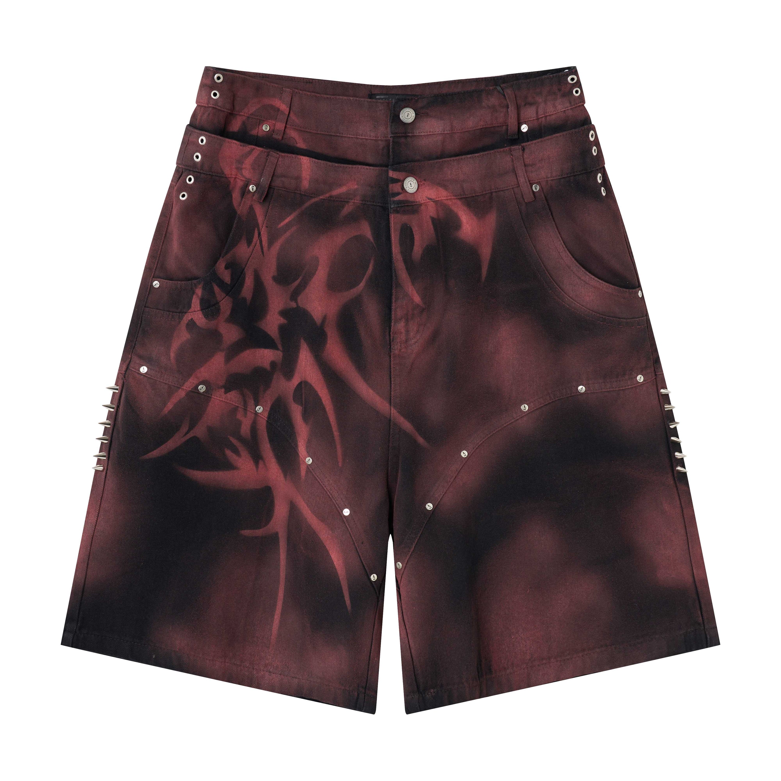 Omirad Tribal Spike Jorts | Punk Streetwear Denim Shorts