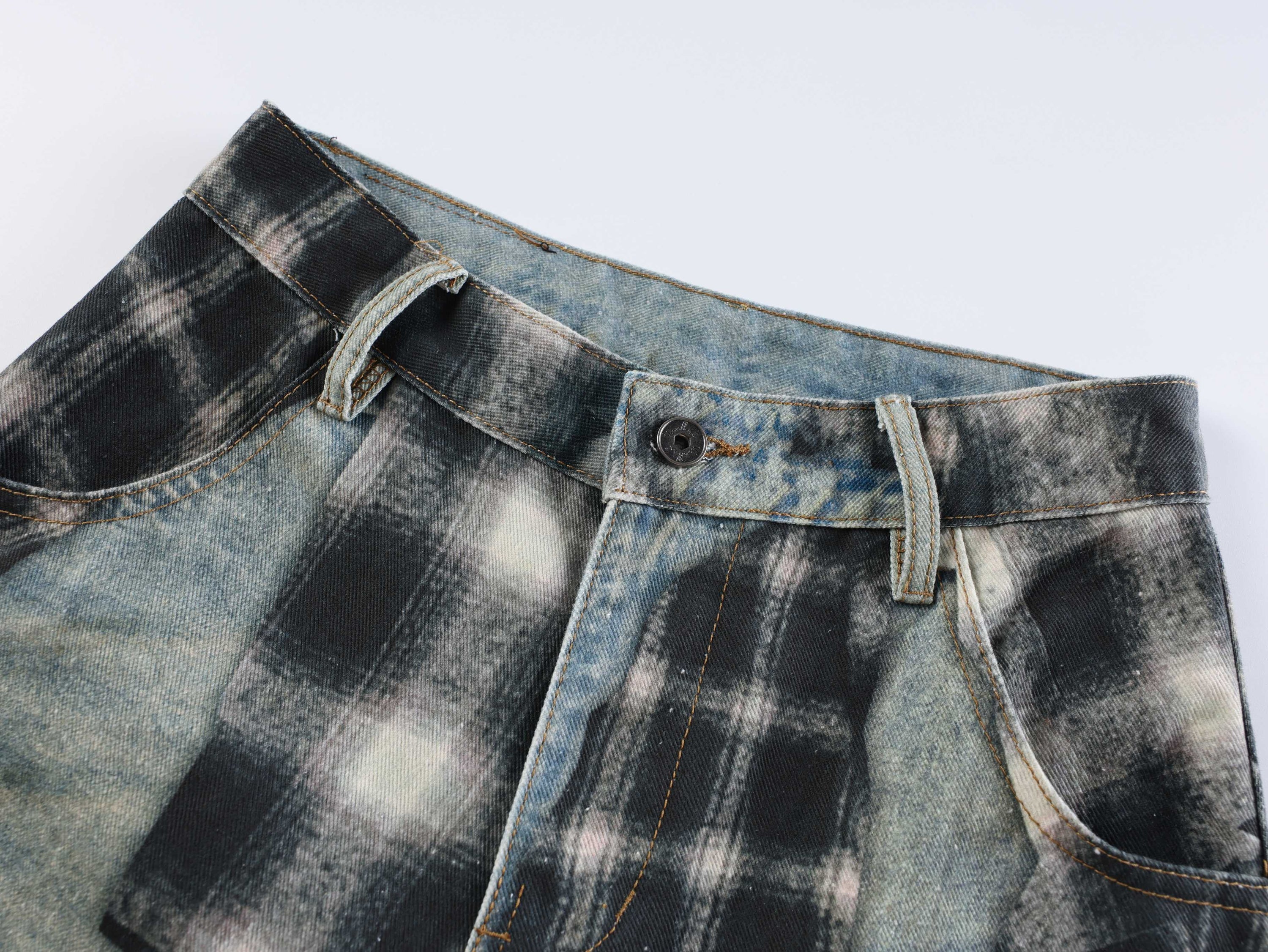 Omirad Layered Flannel Patchwork Balloon Jeans | Distressed Wide Leg