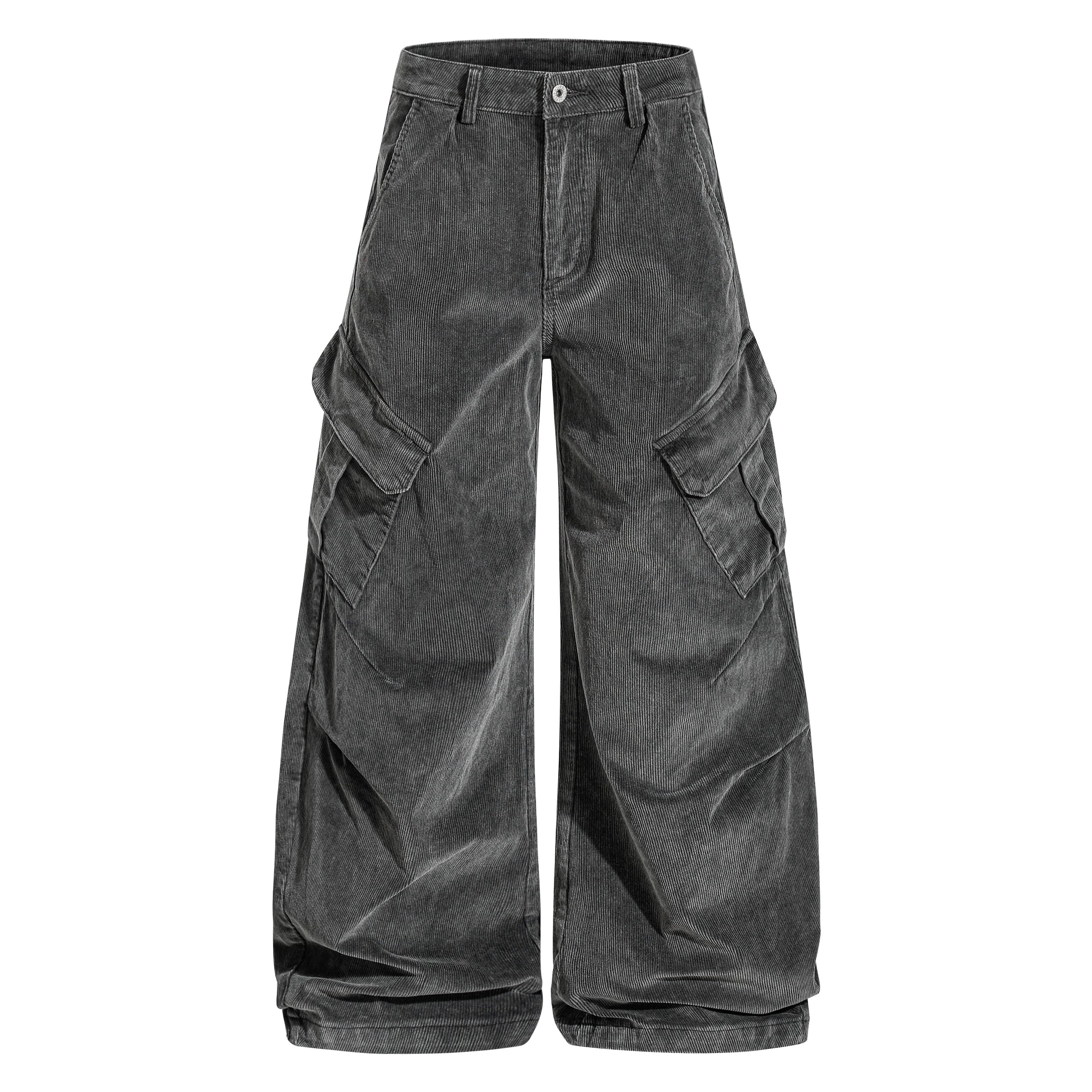 Omirad Washed Corduroy Cargo Barrel Pants | Wide Leg