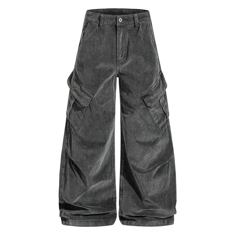 Omirad Washed Corduroy Cargo Barrel Pants | Wide Leg
